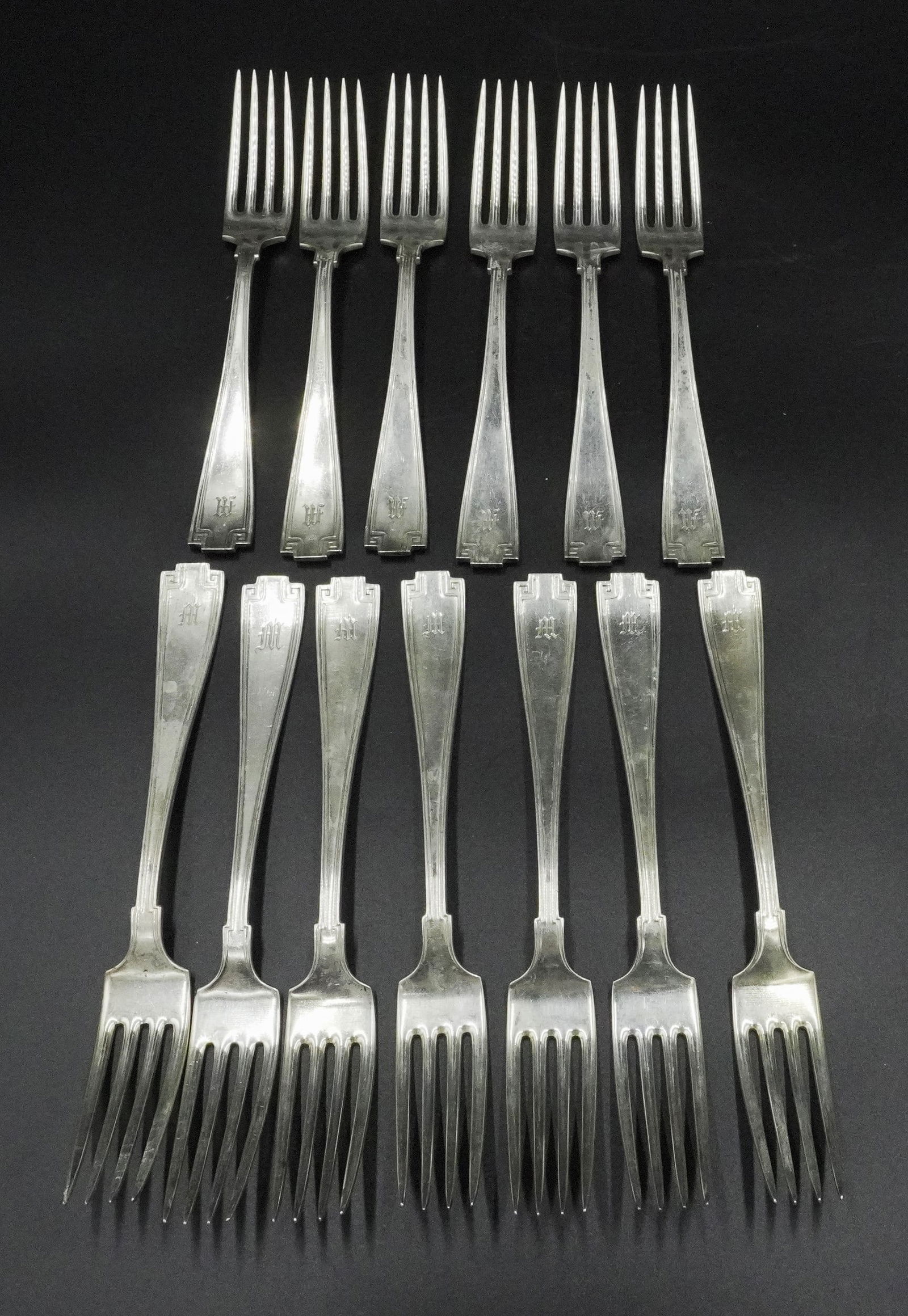 13 GORHAM STERLING SILVER ETRUSCAN FORKS (1 of 4)