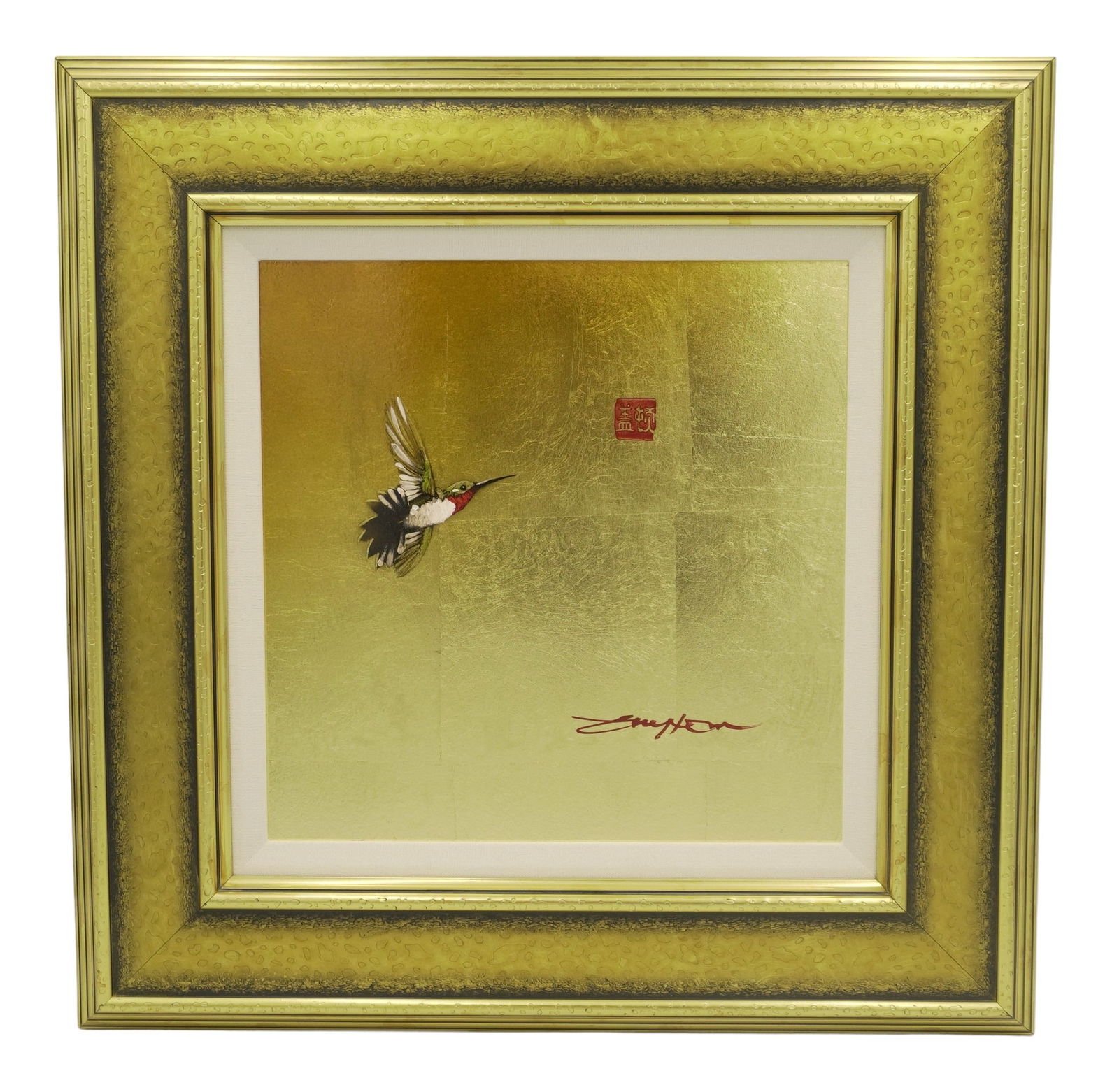 PATRICK GUYTON OIL ON GOLD LEAF HUMMINGBIRD (1 of 5)