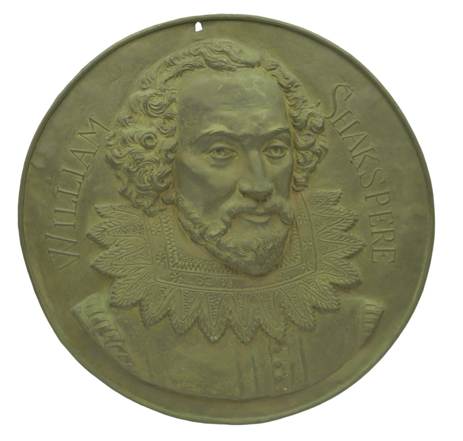 LARGE BRONZED METAL ANTIQUE WILLIAM SHAKESPEARE PORTRAIT PLAQUE (1 of 3)
