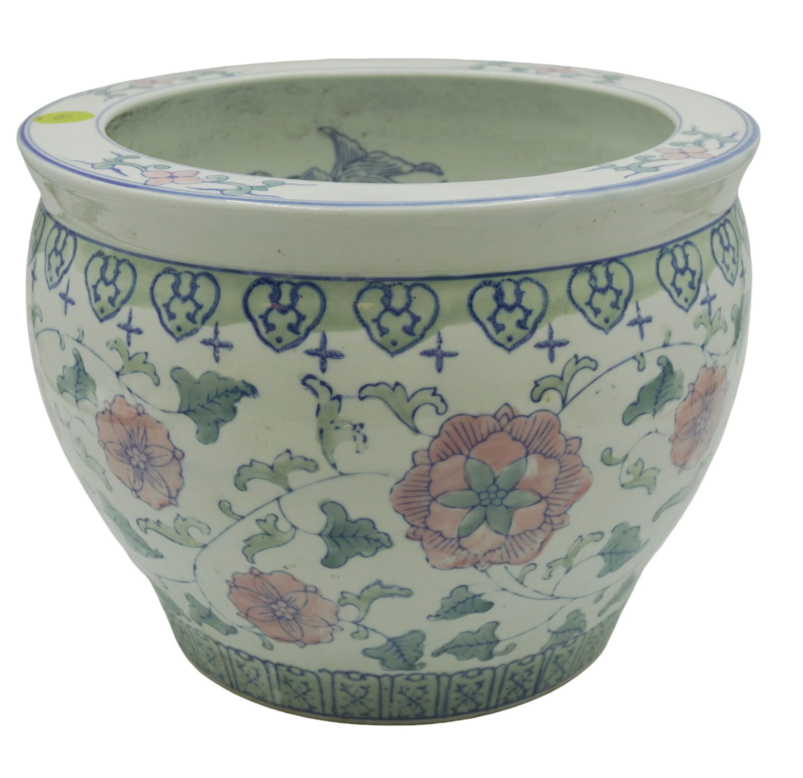 LARGE PINK AND BLUE CHINOISERIE LOTUS FLOWER PLANTER (1 of 6)