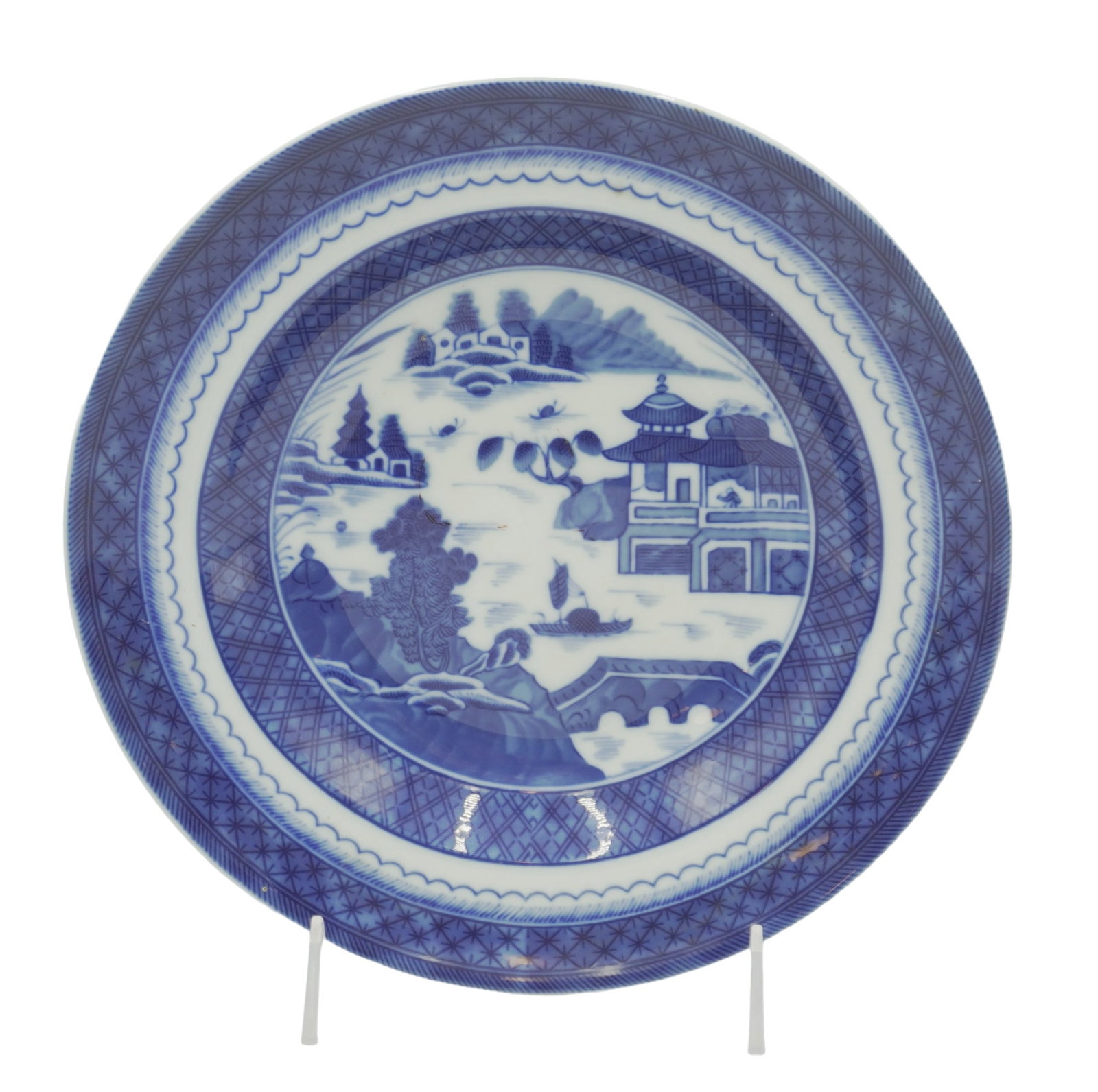 MOTTAHEDEH CANTON WARE BOW: Mottahedeh Blue and White Canton Ware Bowl 10"x10"x1.5". Weight 1 lb 3 oz.