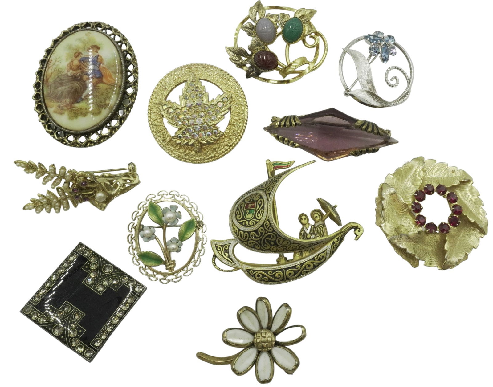 LOT OF VINTAGE BROOCHES INCLUDING STERLING AND GOLD FILL - 11 PCS (1 of 7)