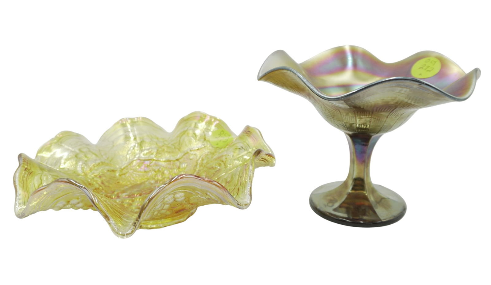 2 VINTAGE CARNIVAL GLASS BOWL & COMPOTE (1 of 8)