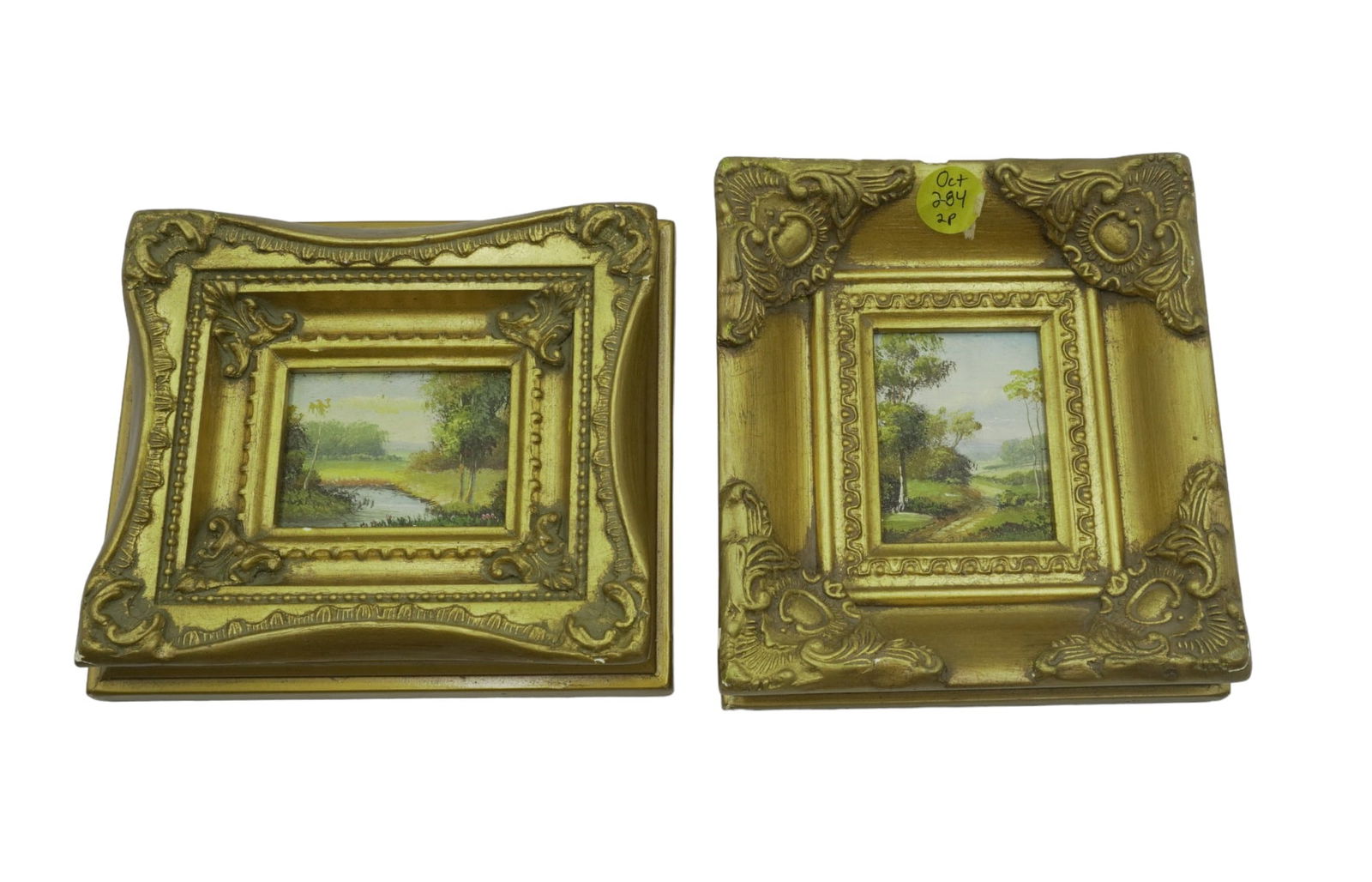 TWO MINIATURE OIL ON BOARD LANDSCAPE PAINTINGS (1 of 8)