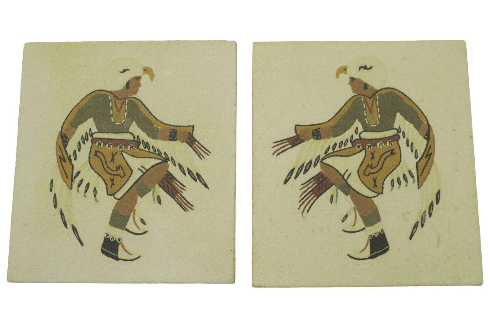 PAIR NAVAJO SAND ART EAGLE DANCER PLAQUES (1 of 8)