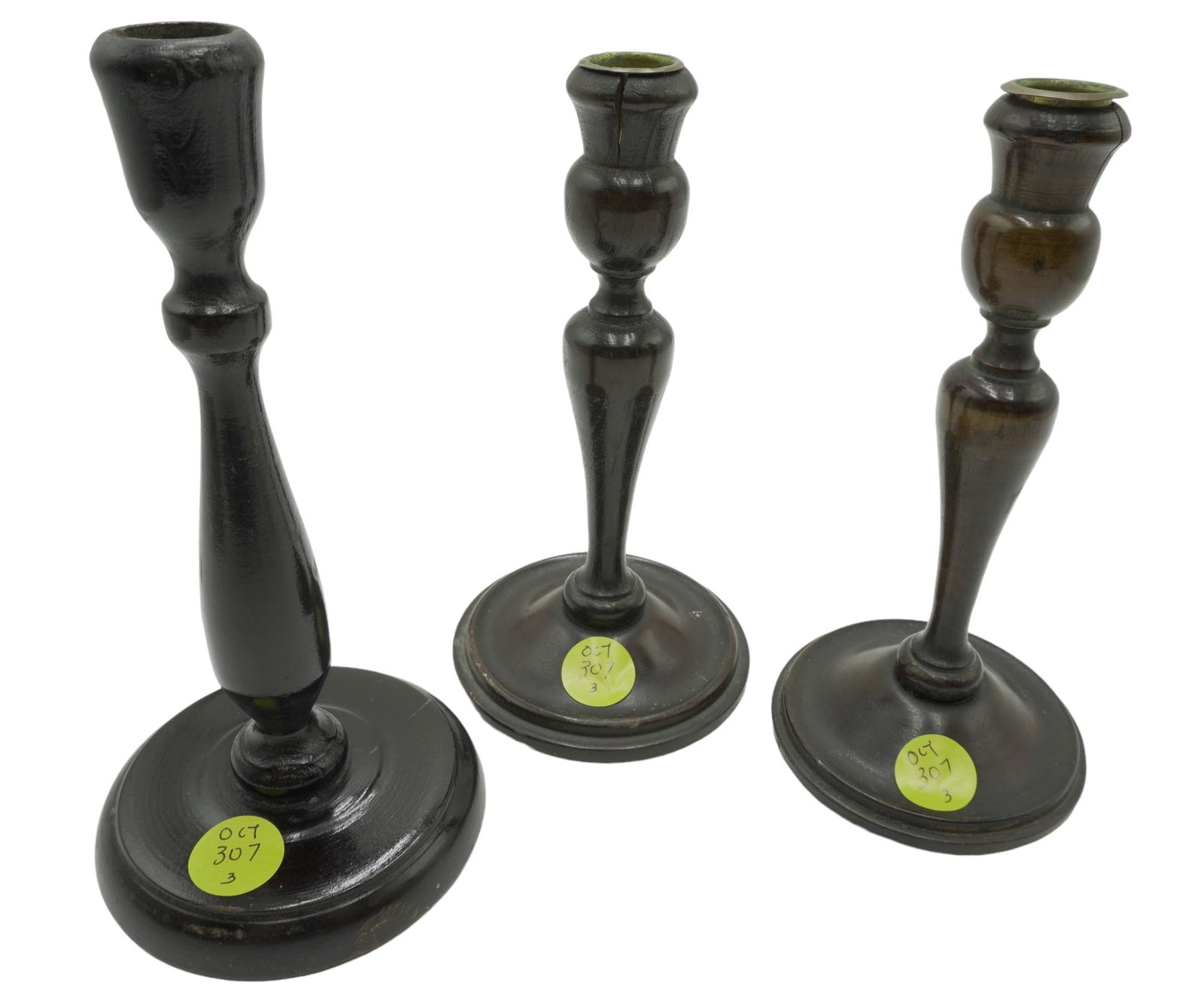 ANTIQUE TURNED WOOD CANDLESTICKS - SET OF 3 (1 of 3)