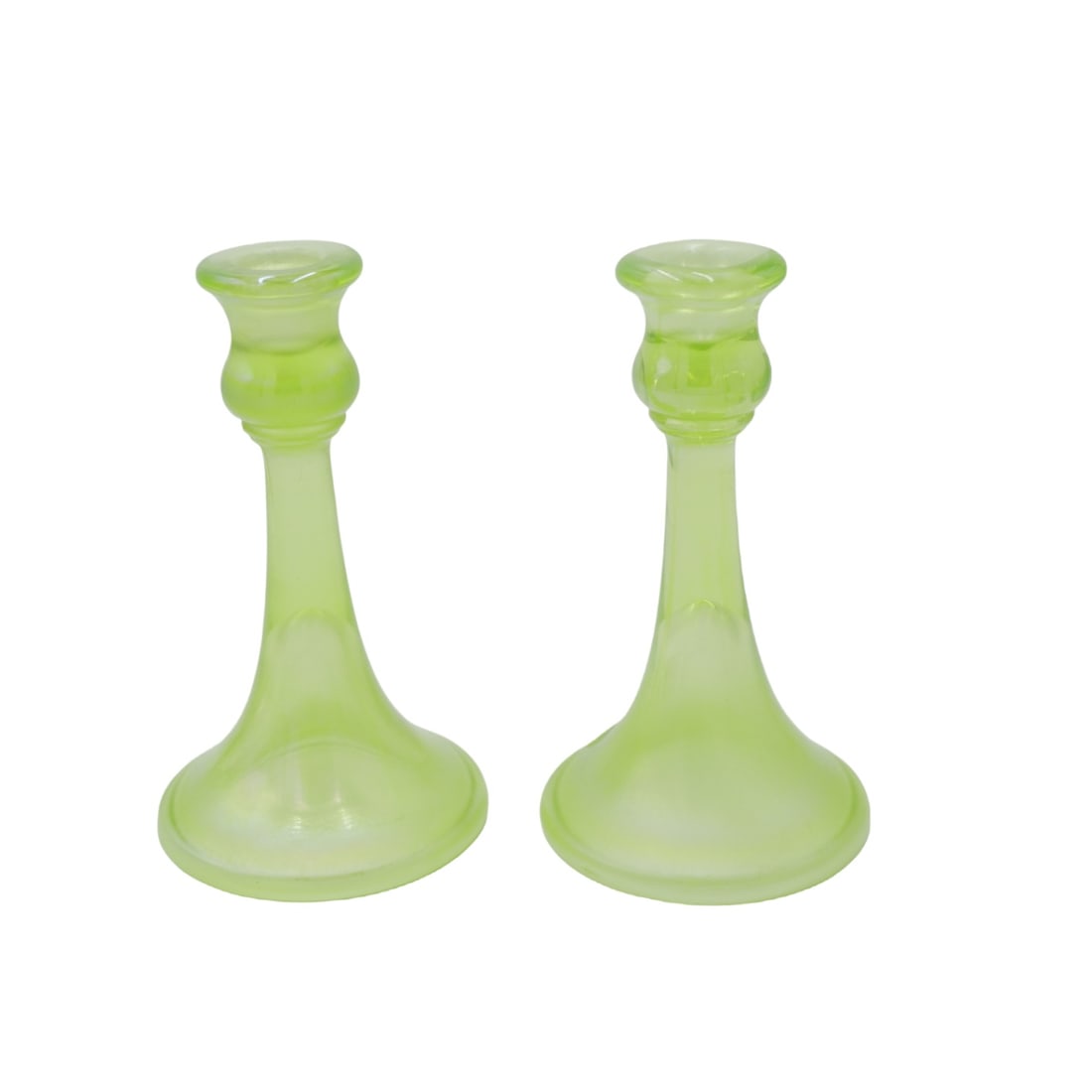 PAIR NORTHWOOD VASELINE TRUMPET CANDLESTICKS (1 of 7)