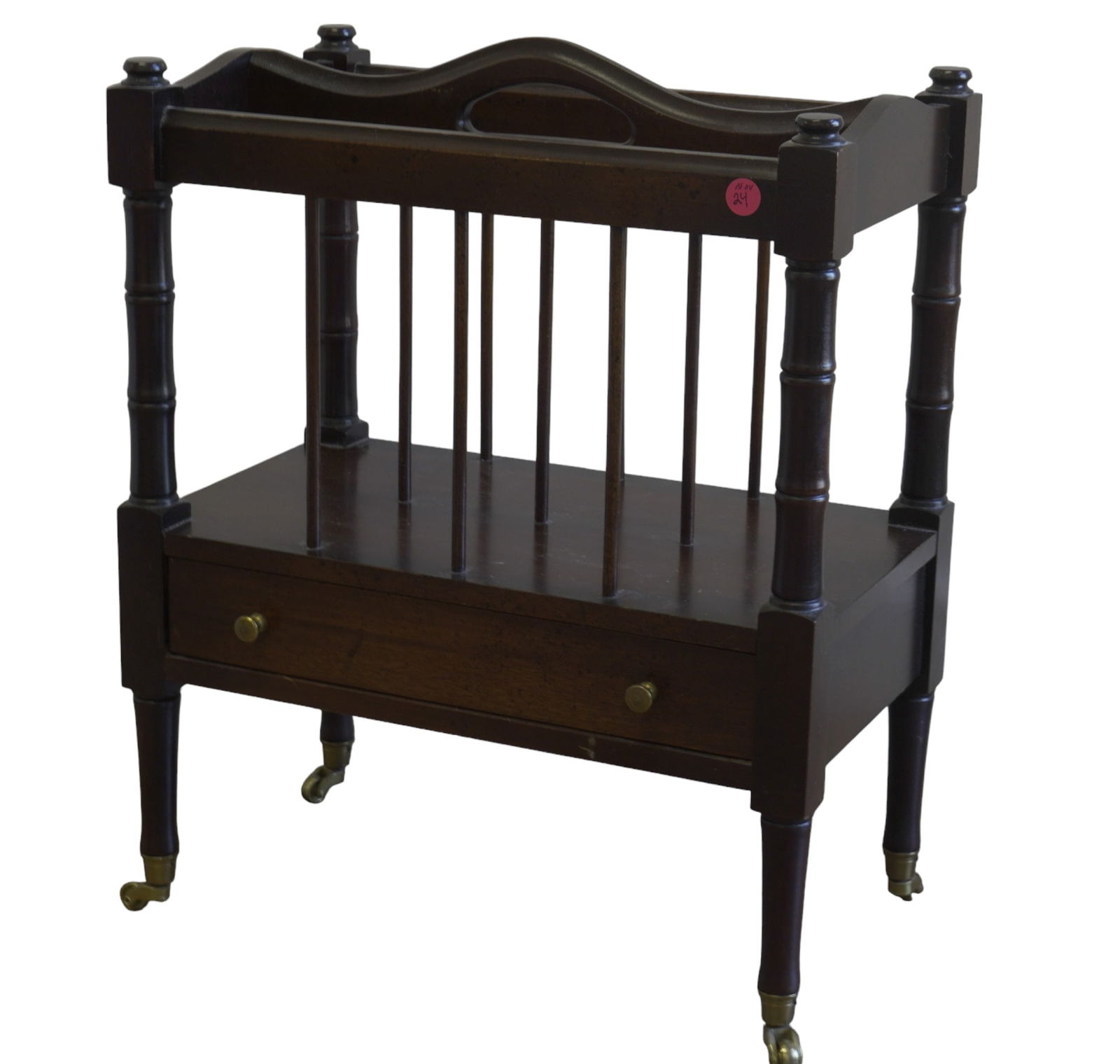 VINTAGE WOOD CANTERBURY/ MAGAZINE RACK ON CASTERS (1 of 7)