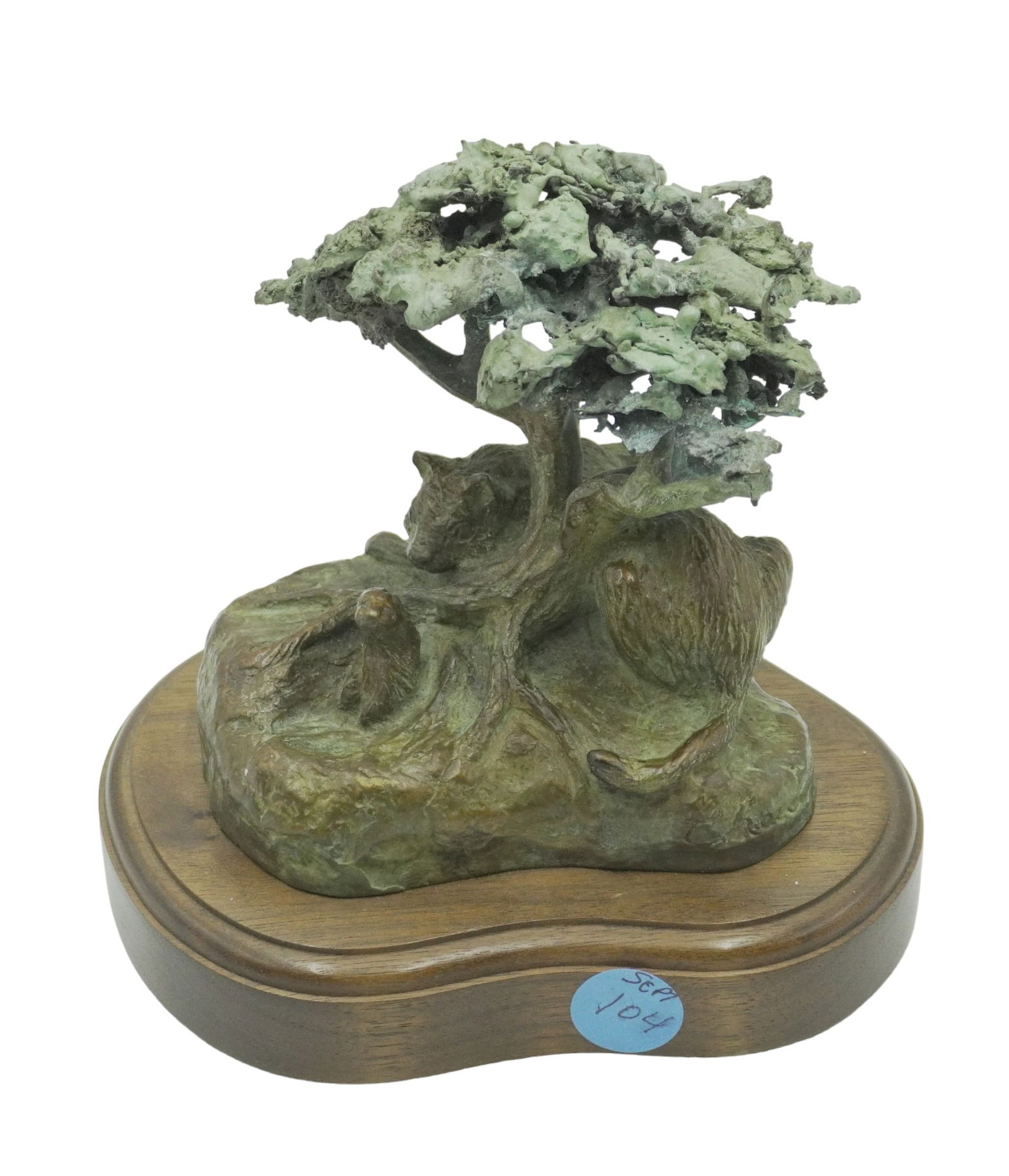 PATINATED BRONZE TREE WITH LEOPARD (1 of 6)