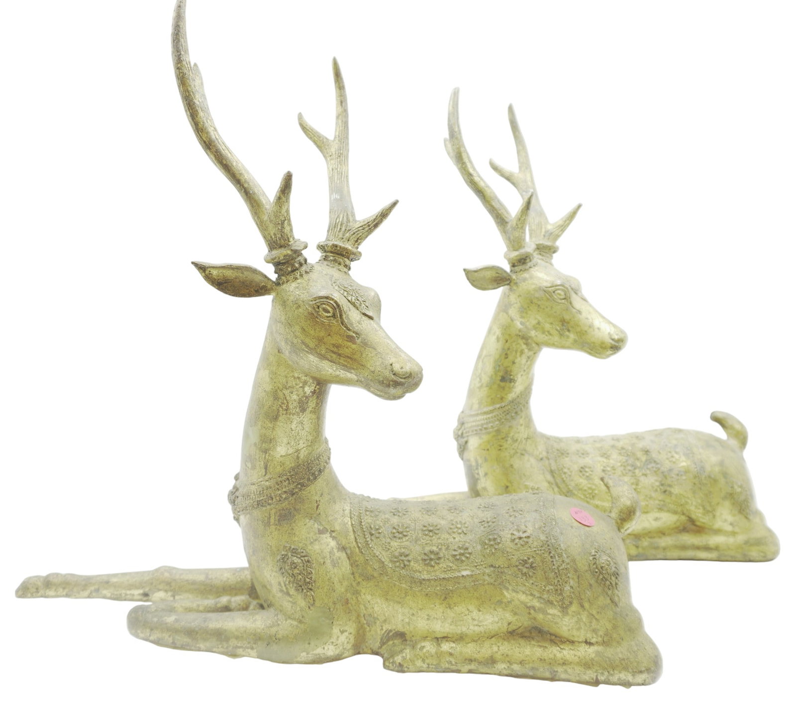 PAIR MCM SARREID RECUMBENT GILDED DEER: Pair Sarreid Recumbent Gilded Deer, 19" long 5"wide and 16.5" high. Weight combined 33 lbs.