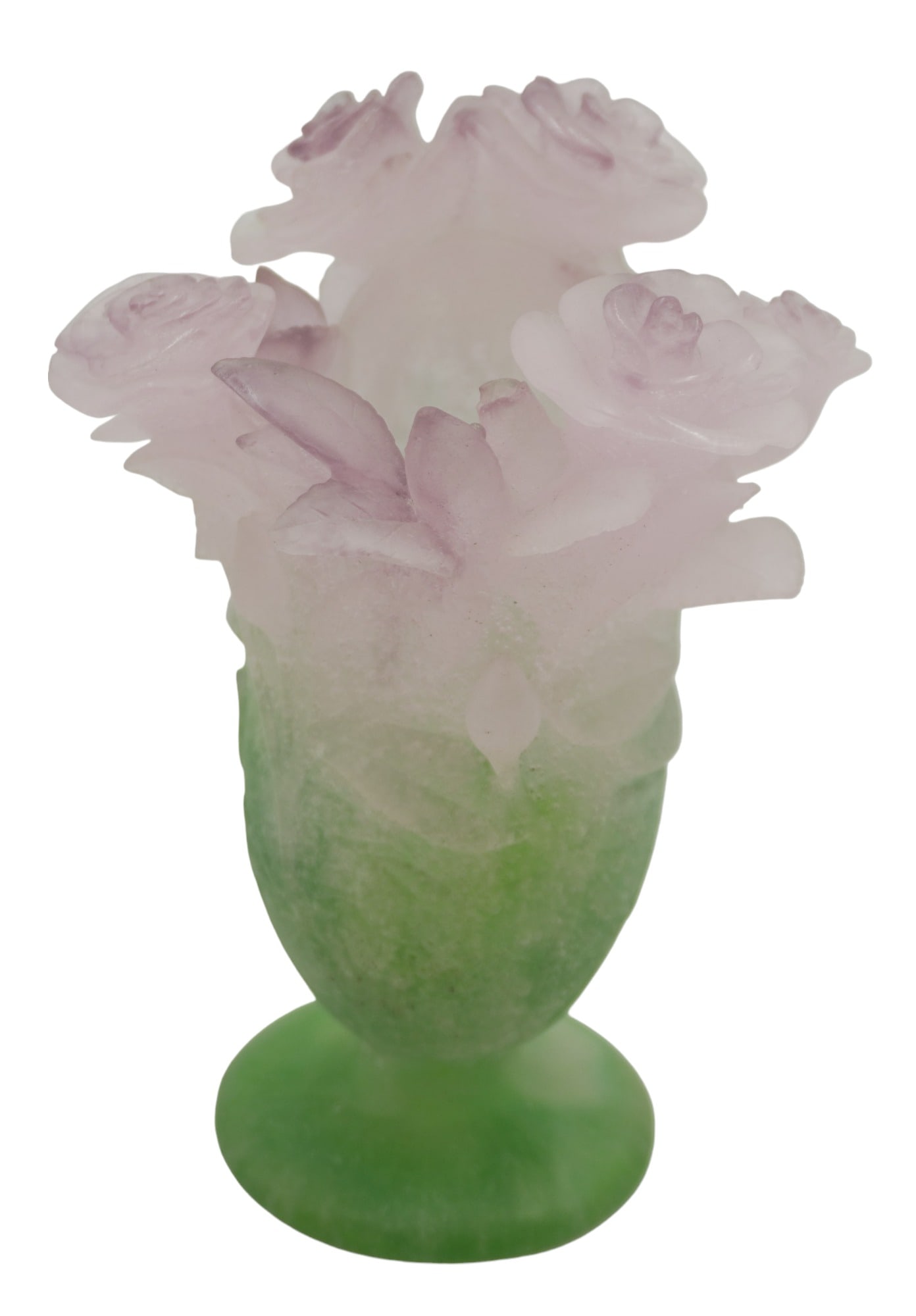 DAUM PATE DE VERRE ROSES VASE: Daum Pate de Verre Roses Vase, late 20th century Marks: Daum France 7" inches. Weight 3 pds.