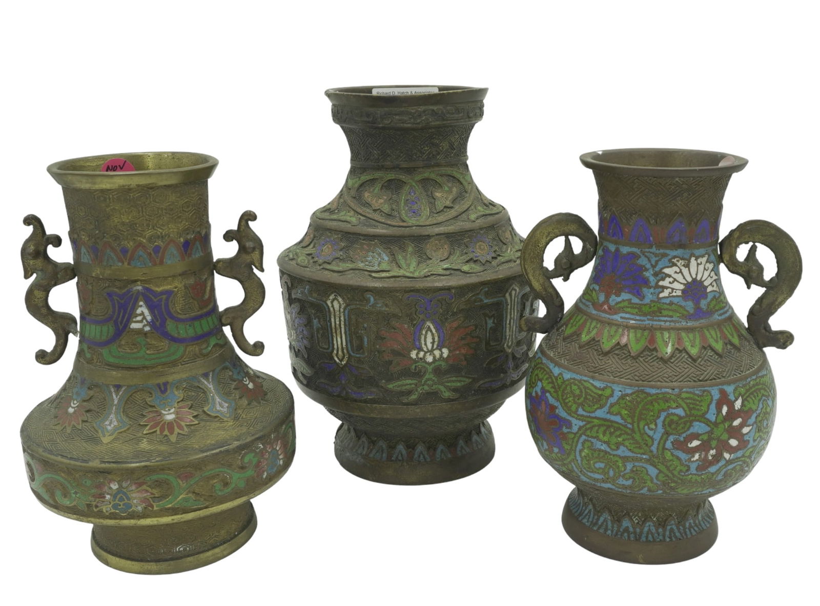 3 PC JAPANESE CHAMPLEVE BRONZE VASES (1 of 7)