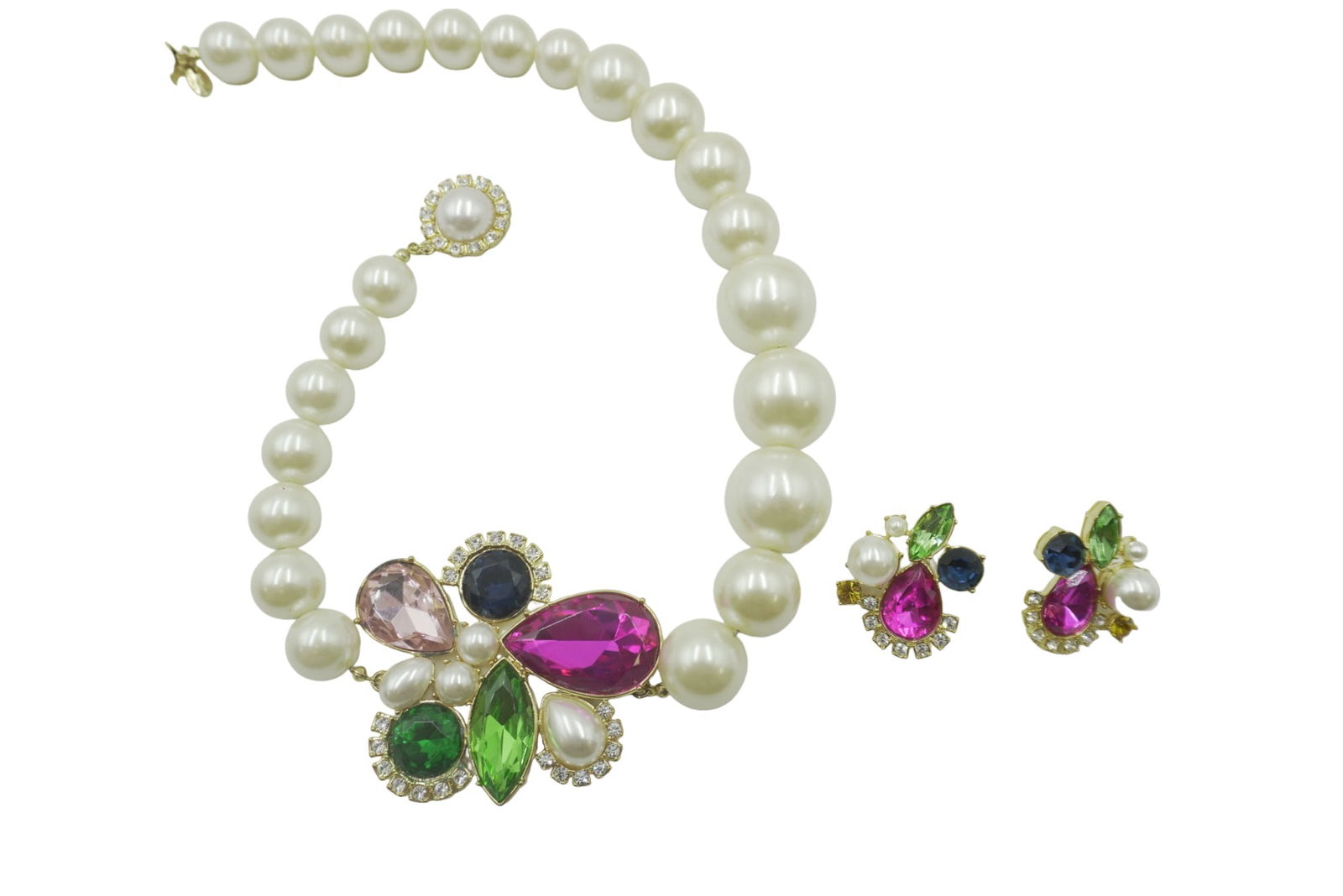 LARGE DEMI PARURE PEARLS & RHINESTONES (1 of 4)