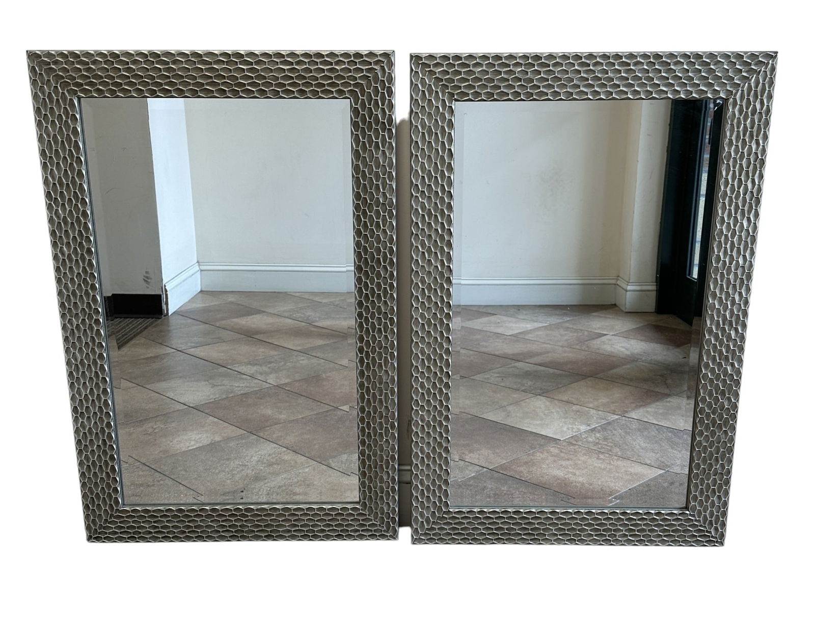 MATCHED PAIR SILVER BEVELED MIRRORS (1 of 5)