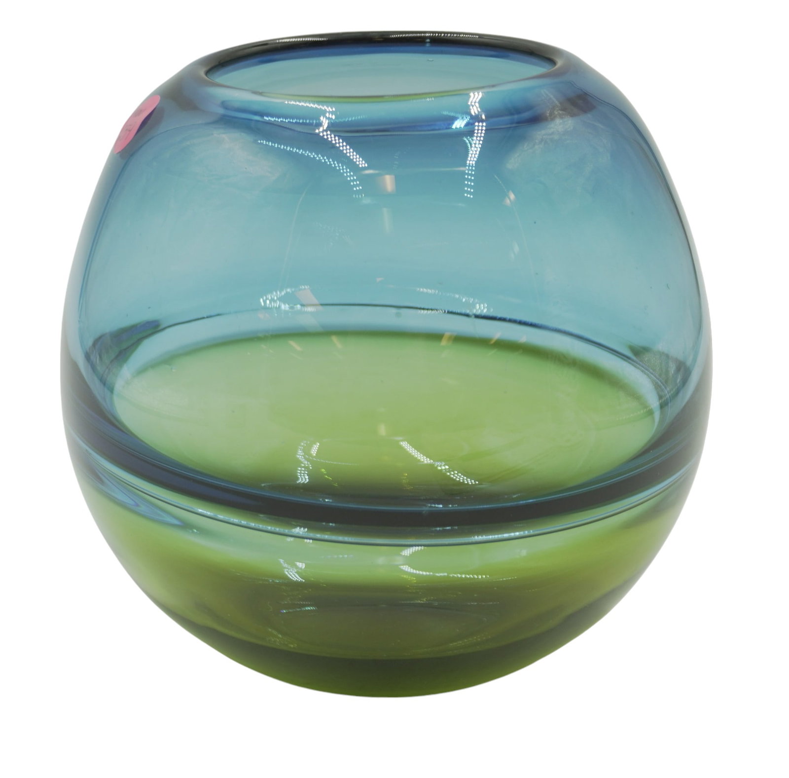 MINIMALIST MODERN GLASS VASE: Minimalist Modern Blue and Amber Glass Bowl, Measures 6"x6"x7". Weight 4 lbs