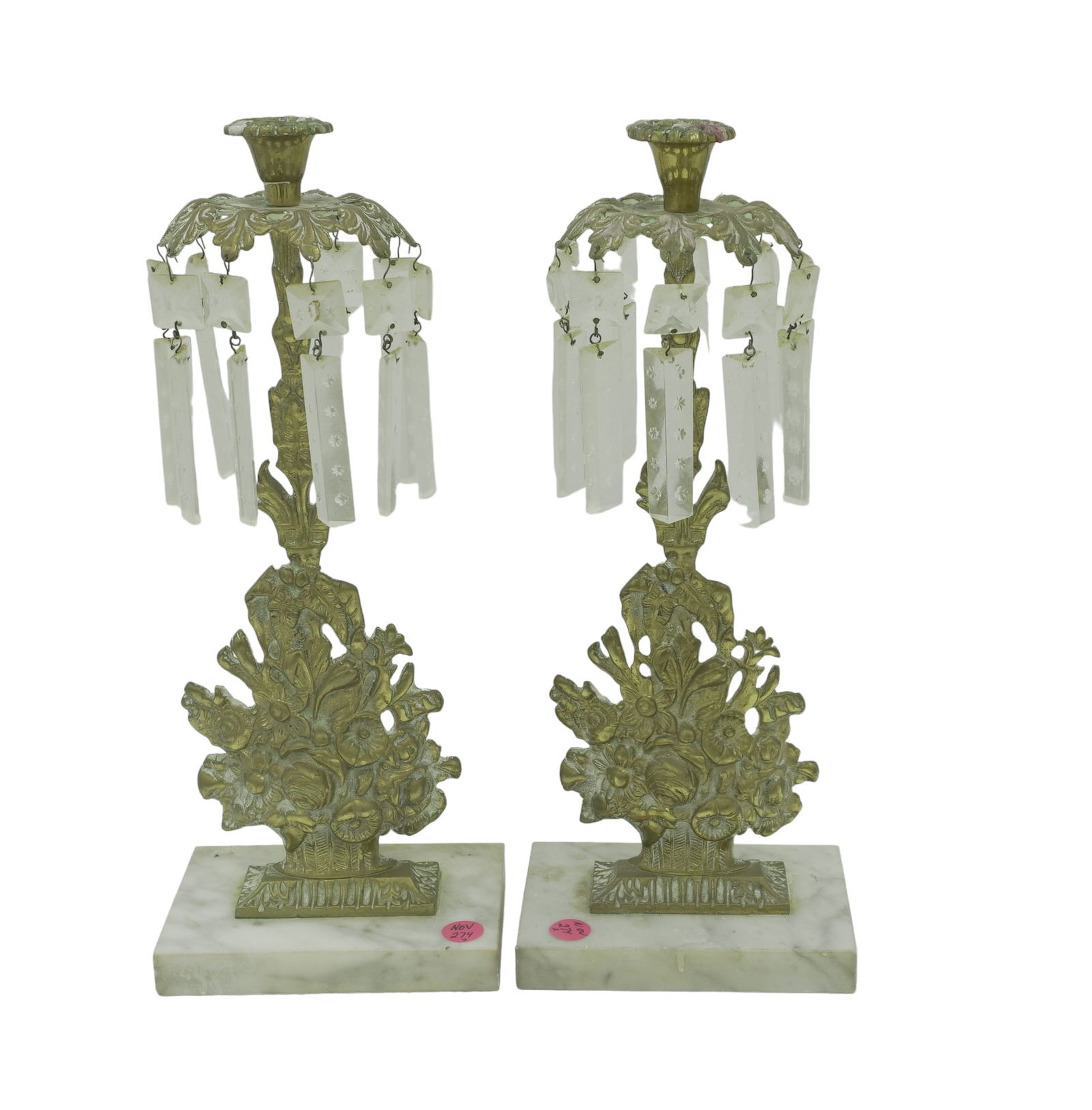 ANTIQUE BRONZE GIRANDOLE DROP CRYSTAL CANDLESTICKS (1 of 8)