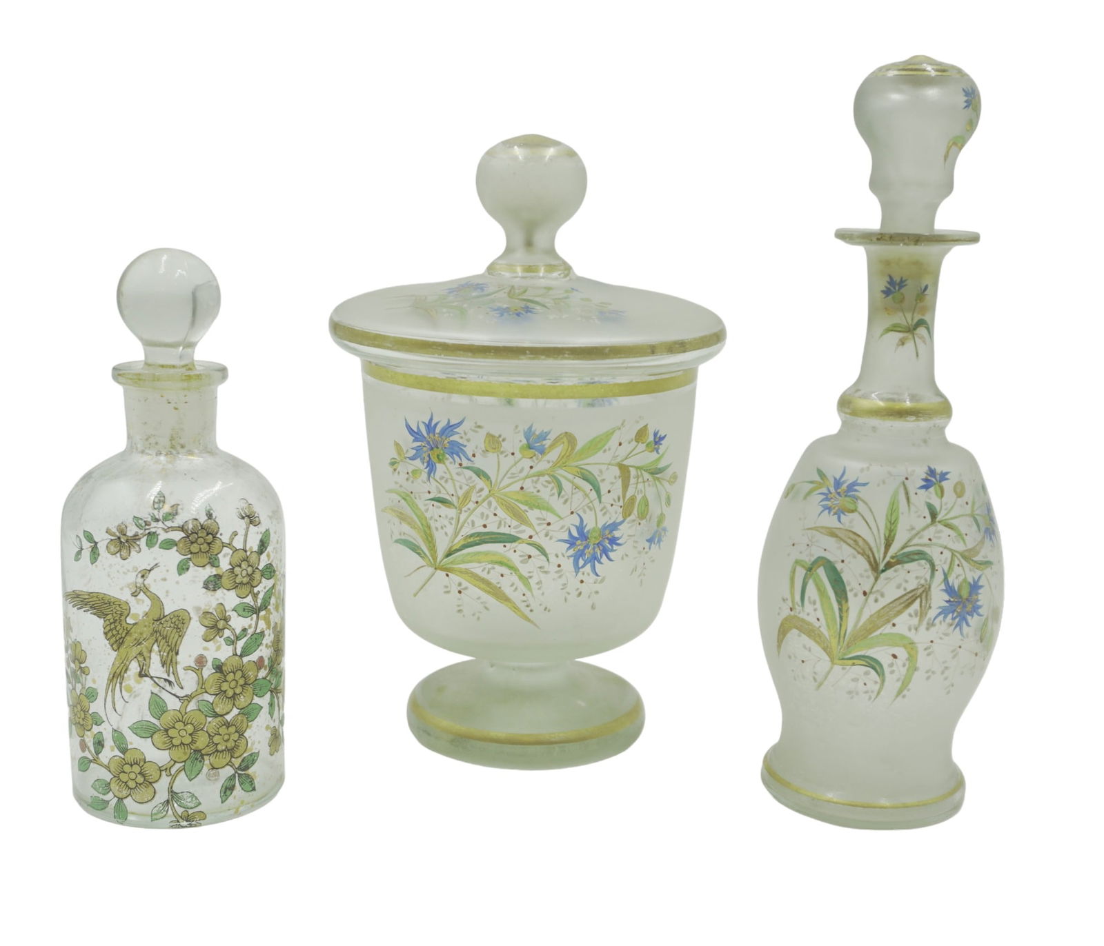 3 PC VANITY ITEMS FRENCH ENAMELED GLASS & T.C.W. (1 of 9)
