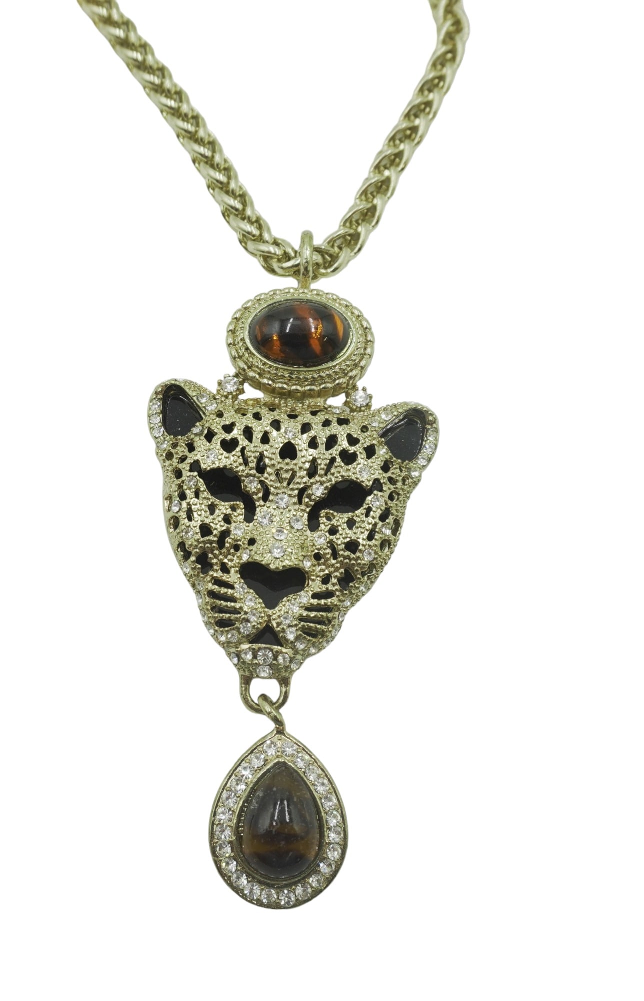 LARGE PANTHER STATEMENT NECKLACE: Large Panther Statement Necklace, 14.5. In box measures 6"x4"x1". Weight 6 oz.