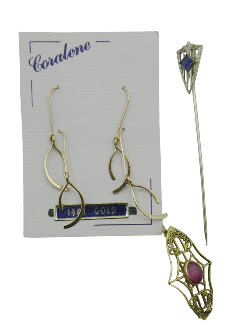 3 PC 14k & 10k GOLD ART DECO JEWELRY (1 of 3)