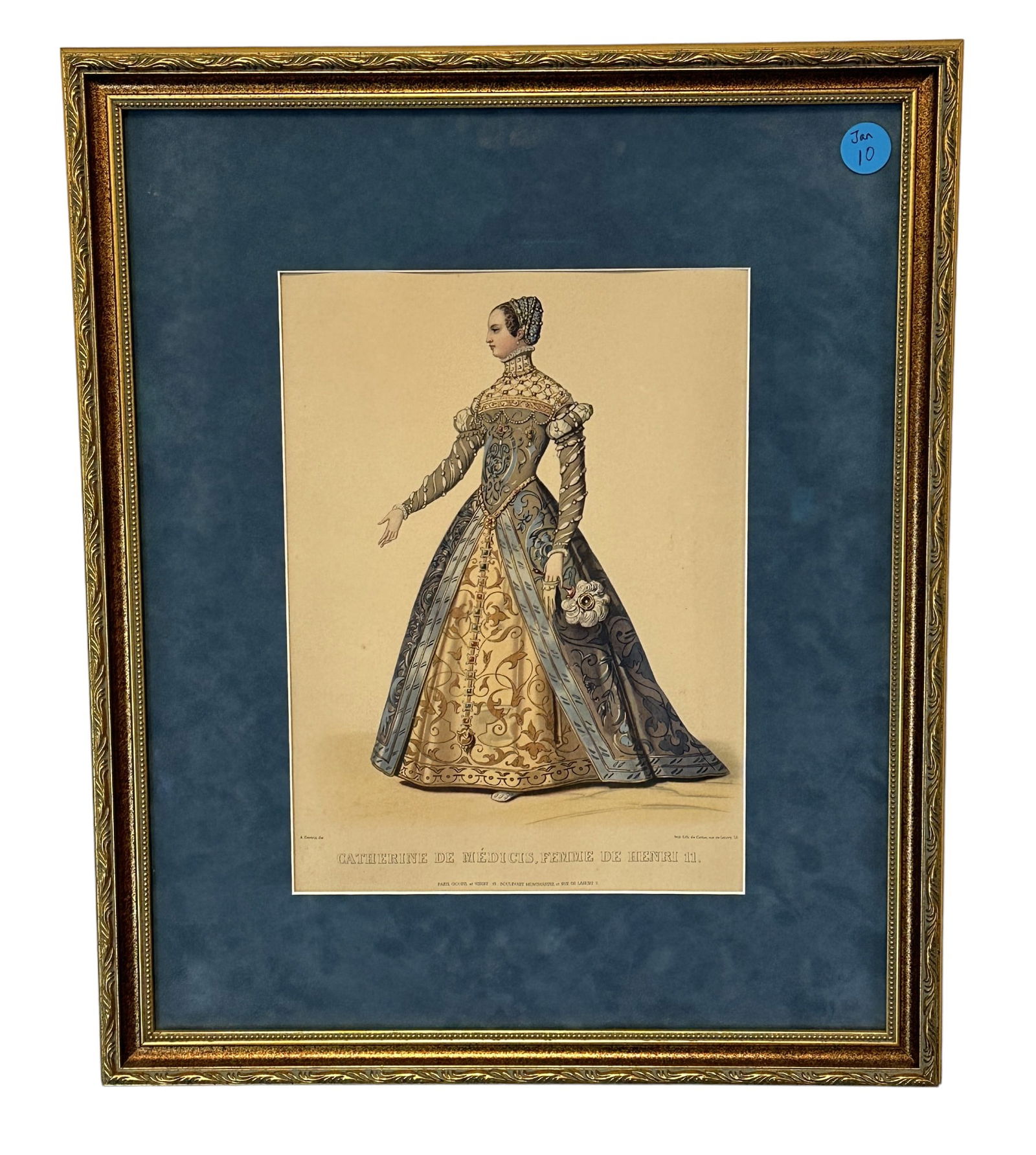 ANTIQUE FRENCH FASHION LITHOGRAPH CATHERINE DE MEDICI (1 of 6)