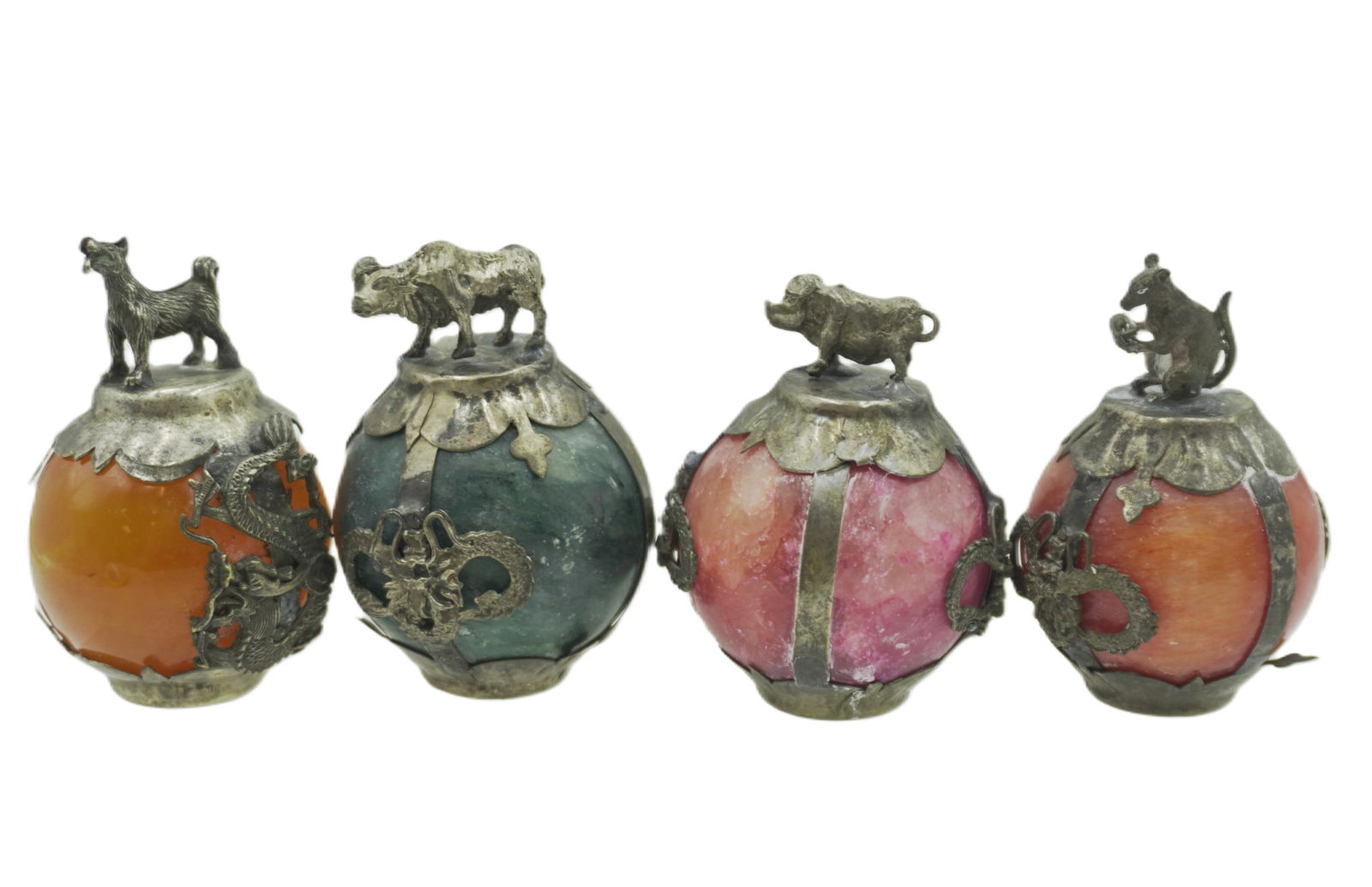 4 ANTIQUE CHINESE ZODIAC CARVED POLISHED ORBS (1 of 5)