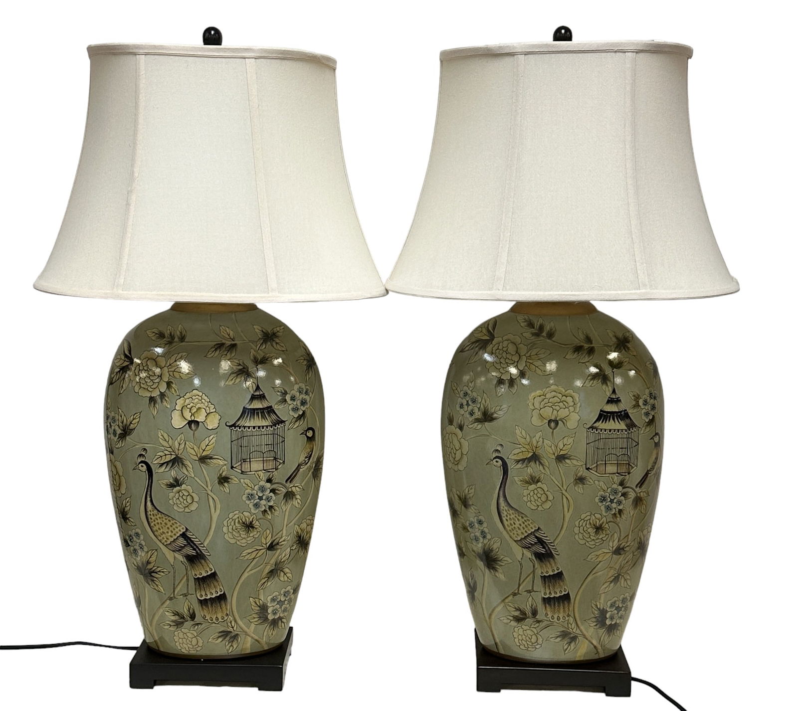 LARGE PAIR CHINOSORIE PORCELAIN TABLE LAMPS (1 of 9)