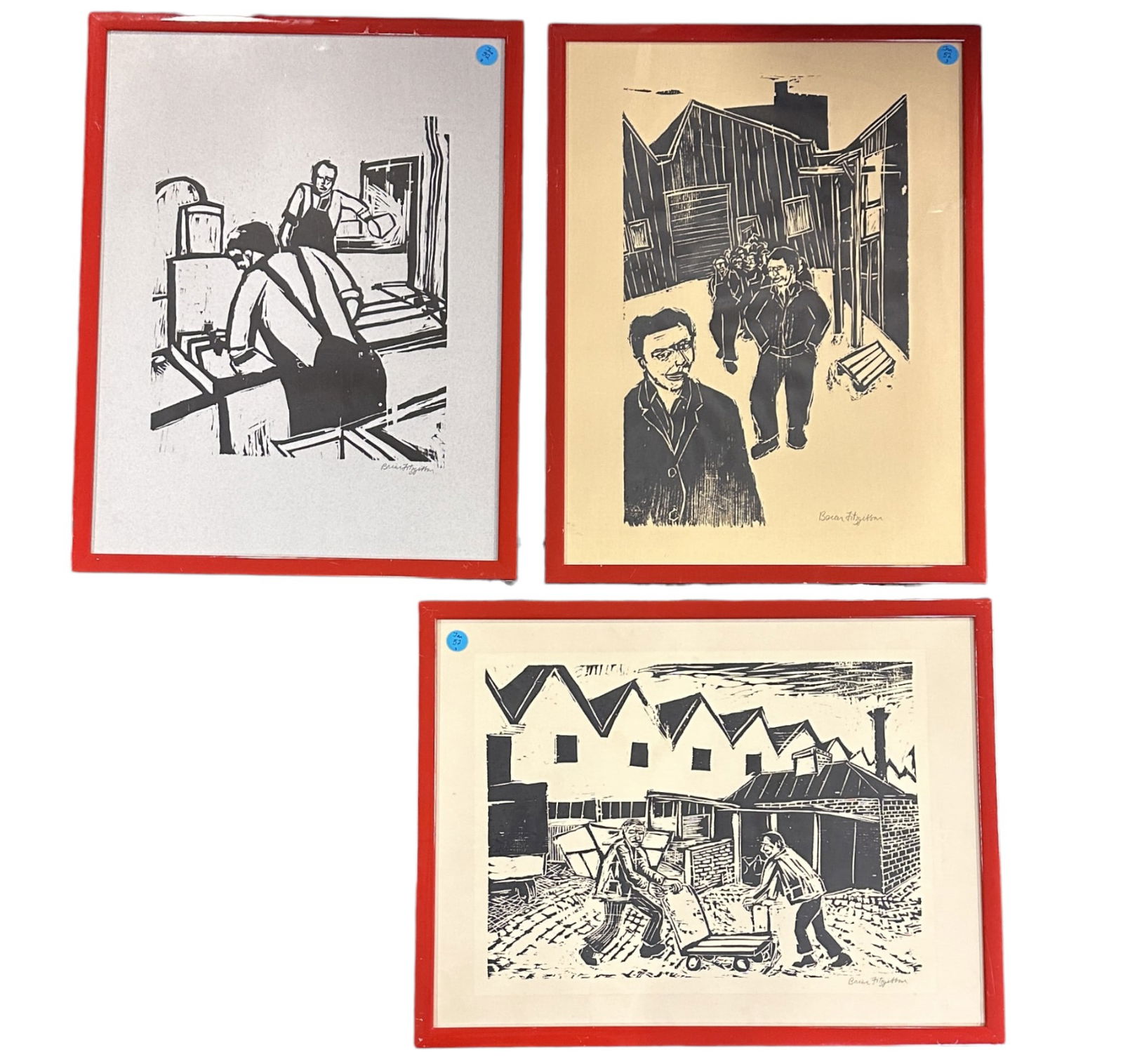 3 VINTAGE GERMAN INDUSTRIAL WOODBLOCKS BRIAN FITZGIBBON PROFESSIONALLY FRAMED (1 of 6)