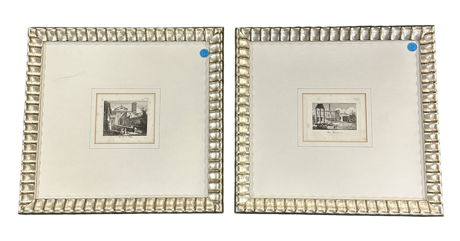 2 ANTIQUE FRAMED PRINTS C. 1800 SILVER LEAF (1 of 4)