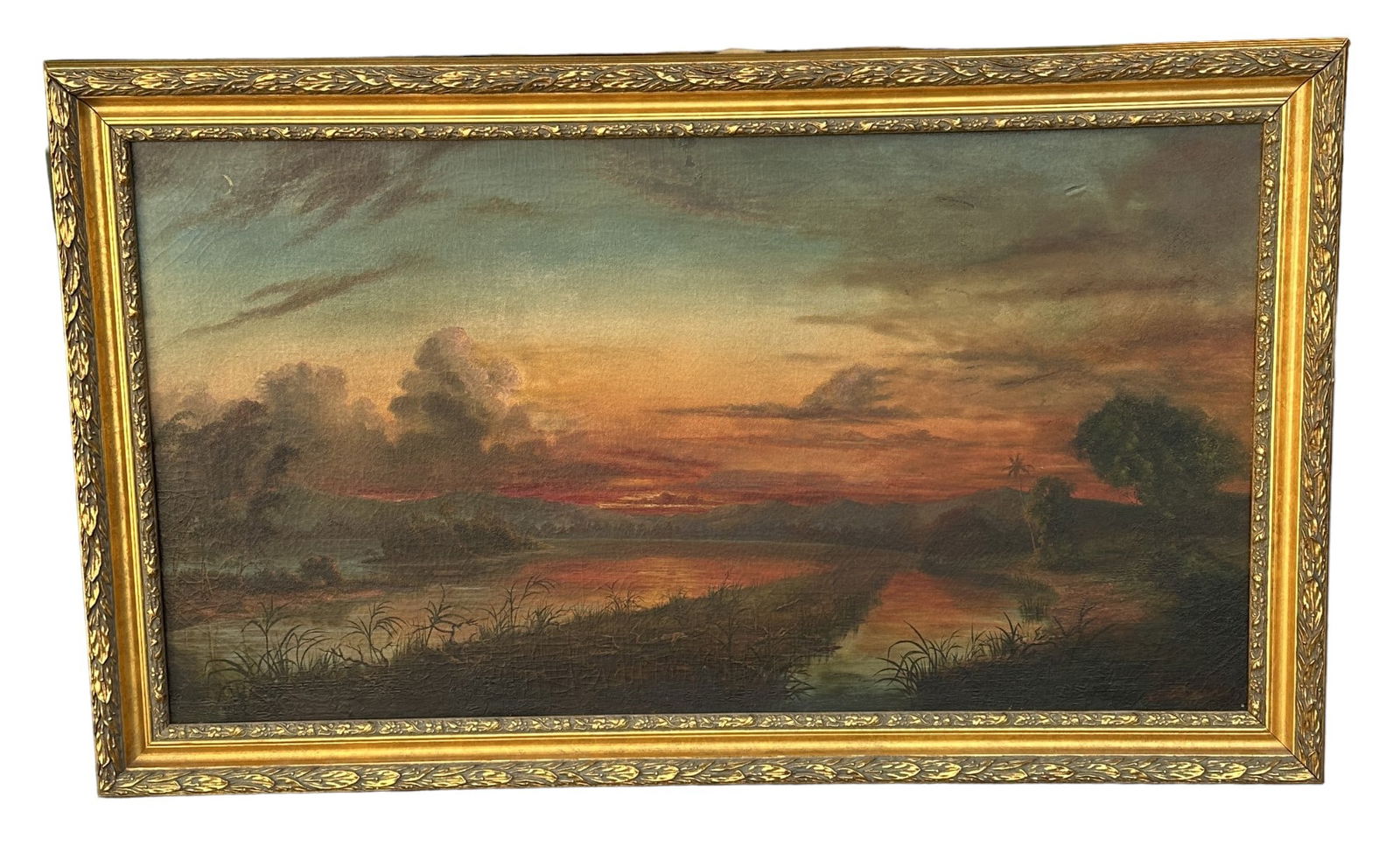 ANTIQUE AMERICAN OIL RIVER LANDSCAPE SUNRISE (1 of 7)