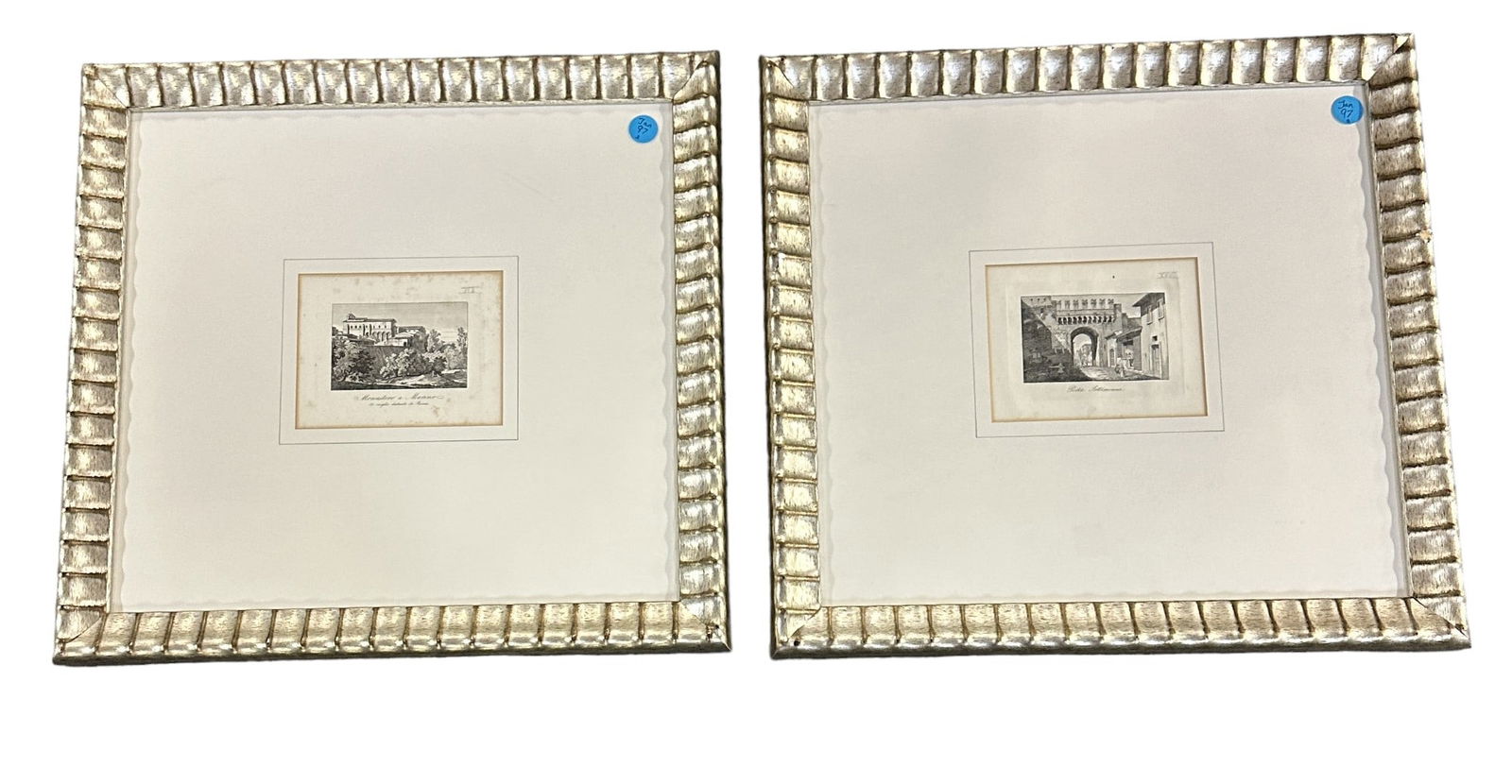 2 ANTIQUE FRAMED PRINTS C. 1800 SILVER LEAF (1 of 6)