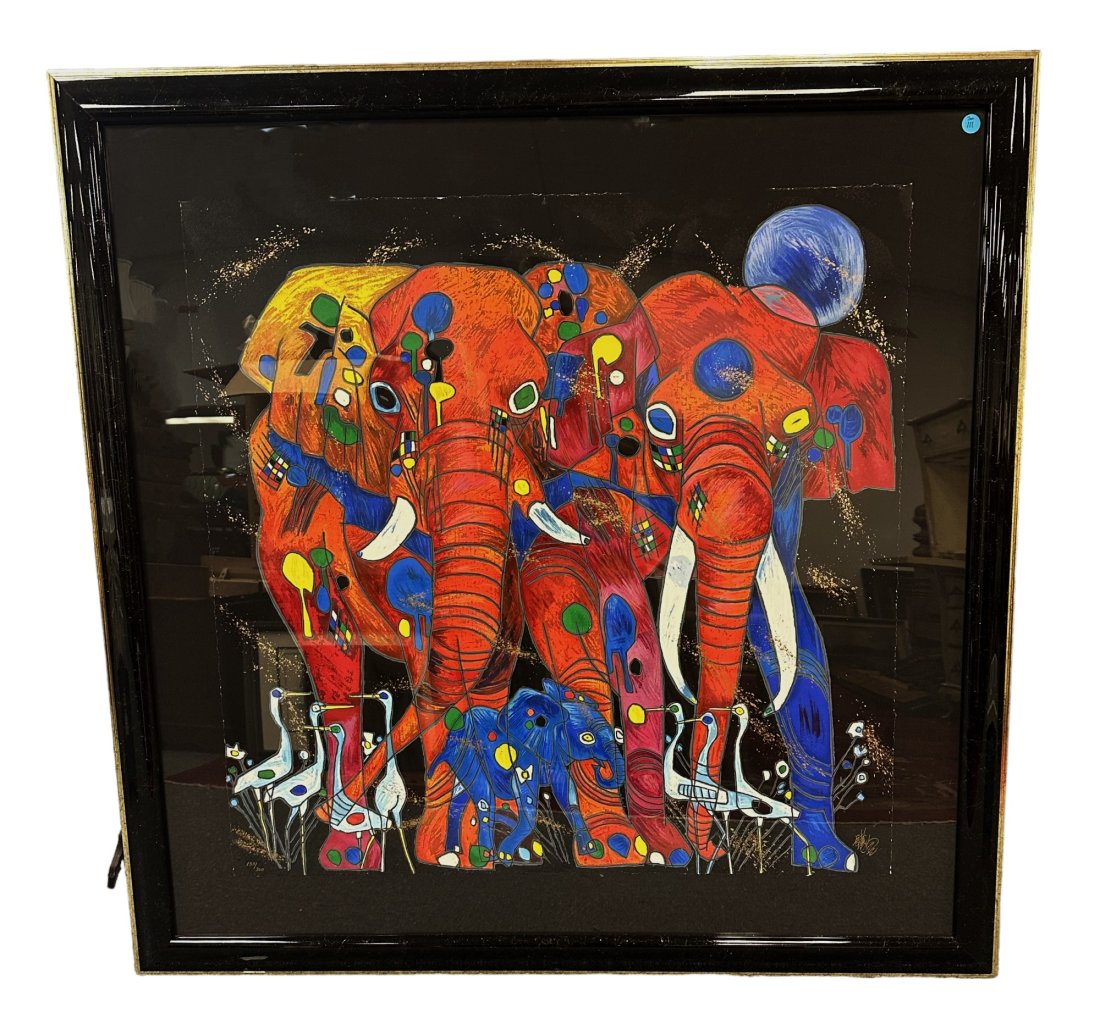 LARGE JIANG TIEFENG ELEPHANT FAMILY SERIGRAPH (1 of 5)