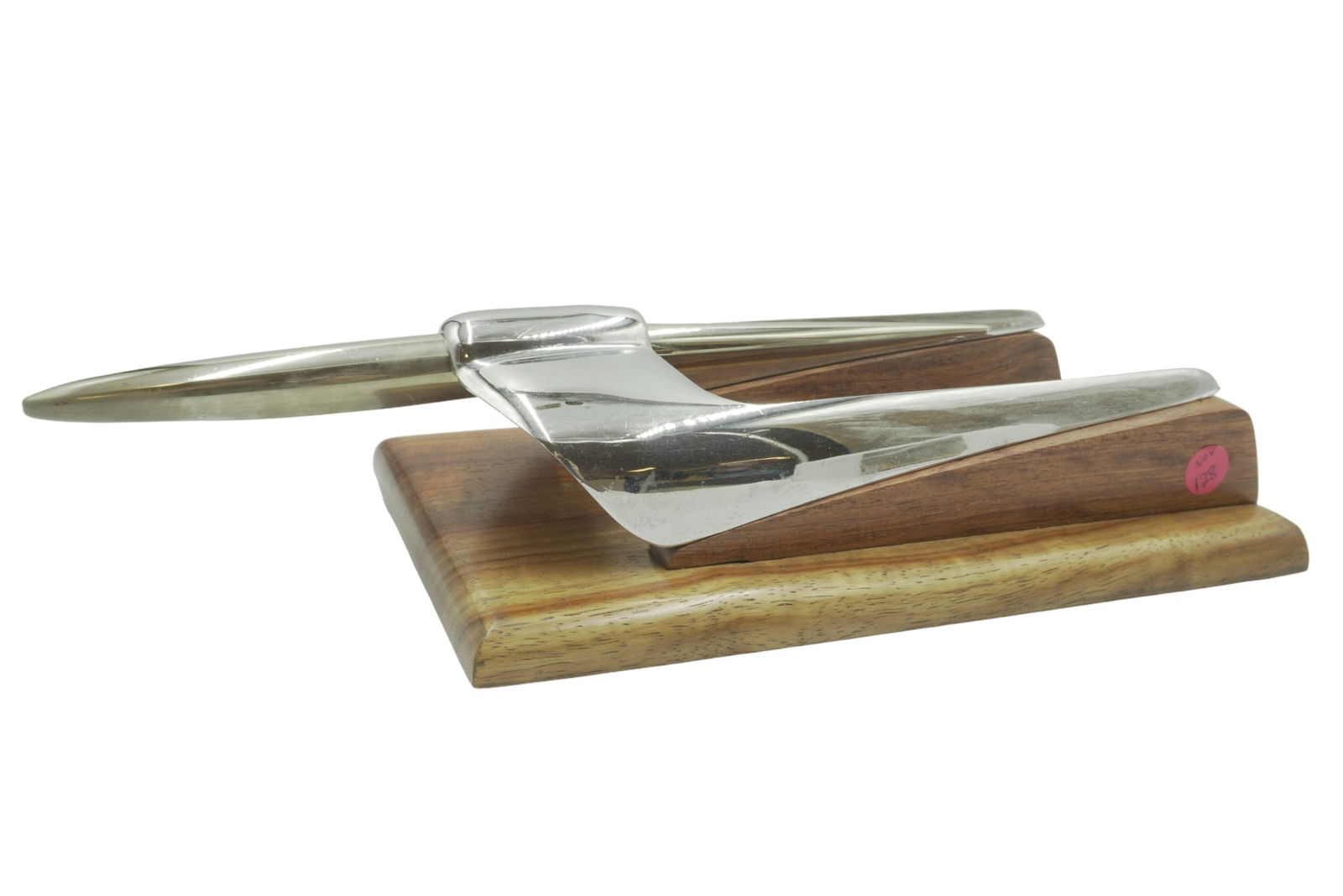 1953 MCM LINCOLN HOOD ORNAMENT ON BIRDSEYE MAPLE BASE: Auto Hood ornament 1953 Lincoln ornament on stunning exotic bubinga and desert ironwood handcrafted base. Perfect holiday gift for a car enthusiast or mid century buff. Including stand measures 16"x7"