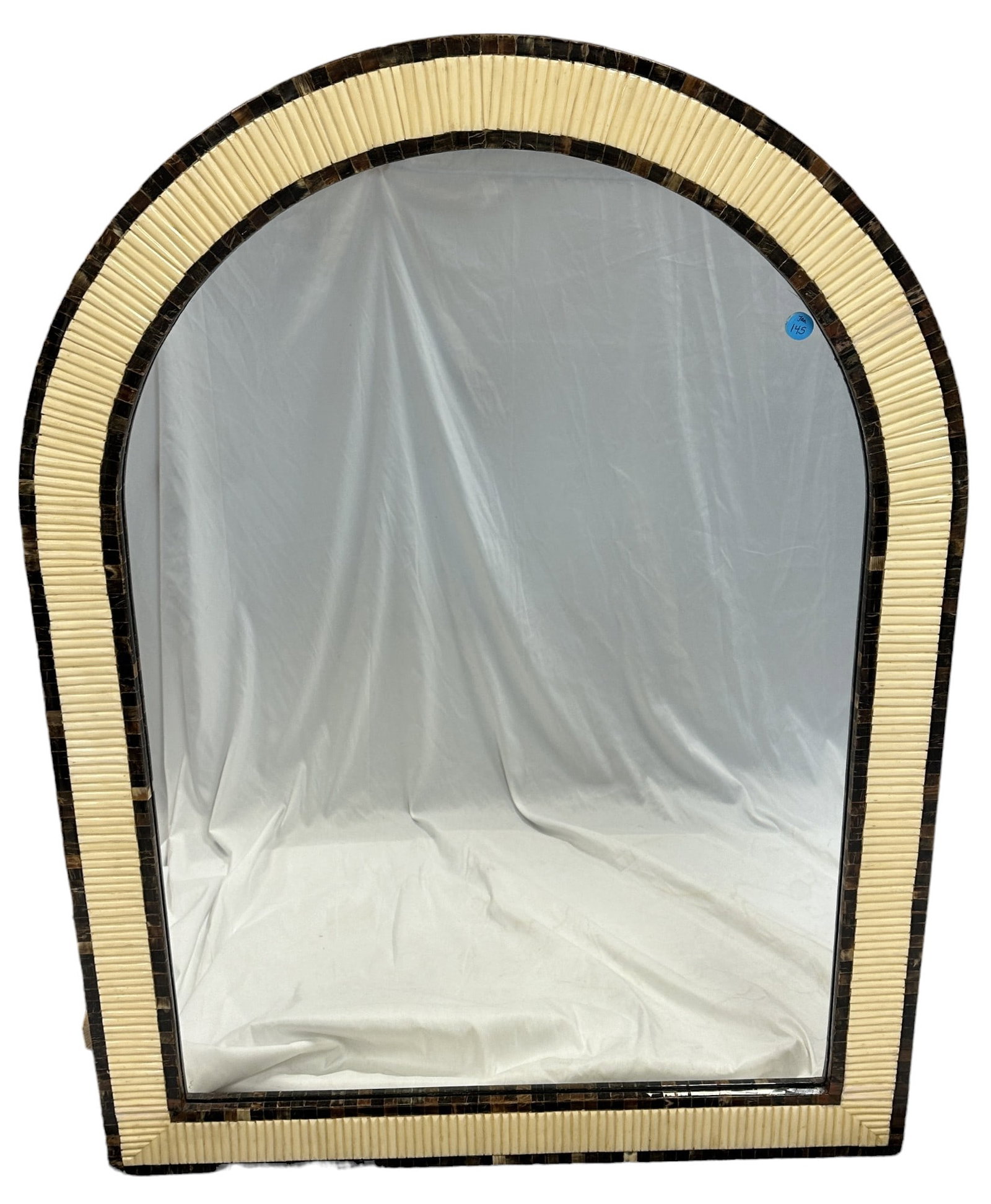 LARGE MOROCCAN BONE & HORN INLAID MIRROR: Large Moroccan Bone and Horn Inlaid Designer Mirror. Measures 24.5"x38.5"x1.75". Weight 54 lbs. PROVENANCE: A Private Estate, 1016 Fifth Avenue, NYC directly across from the Metropolitan Museum.