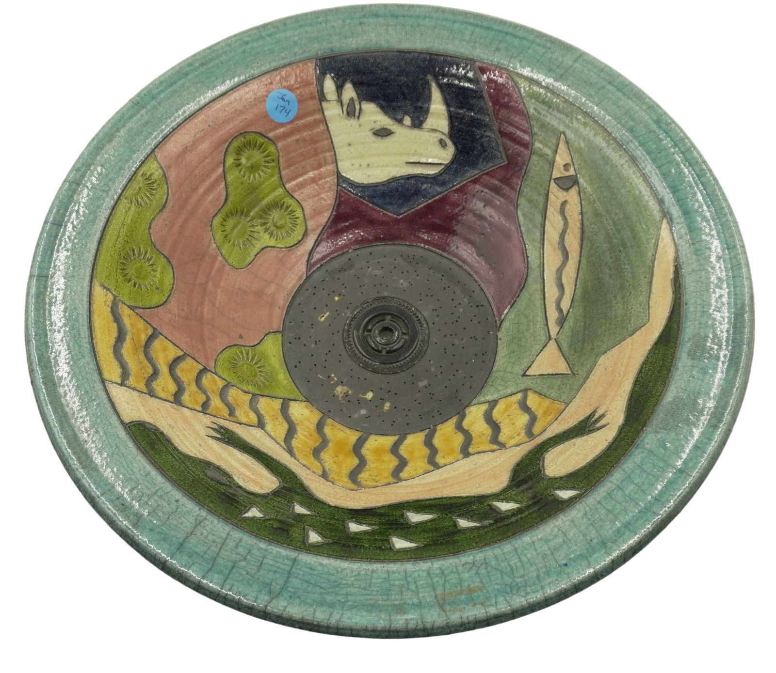 LARGE STEPHEN FLEITZ CERAMIC GLAZED AFRICAN BOWL (1 of 6)