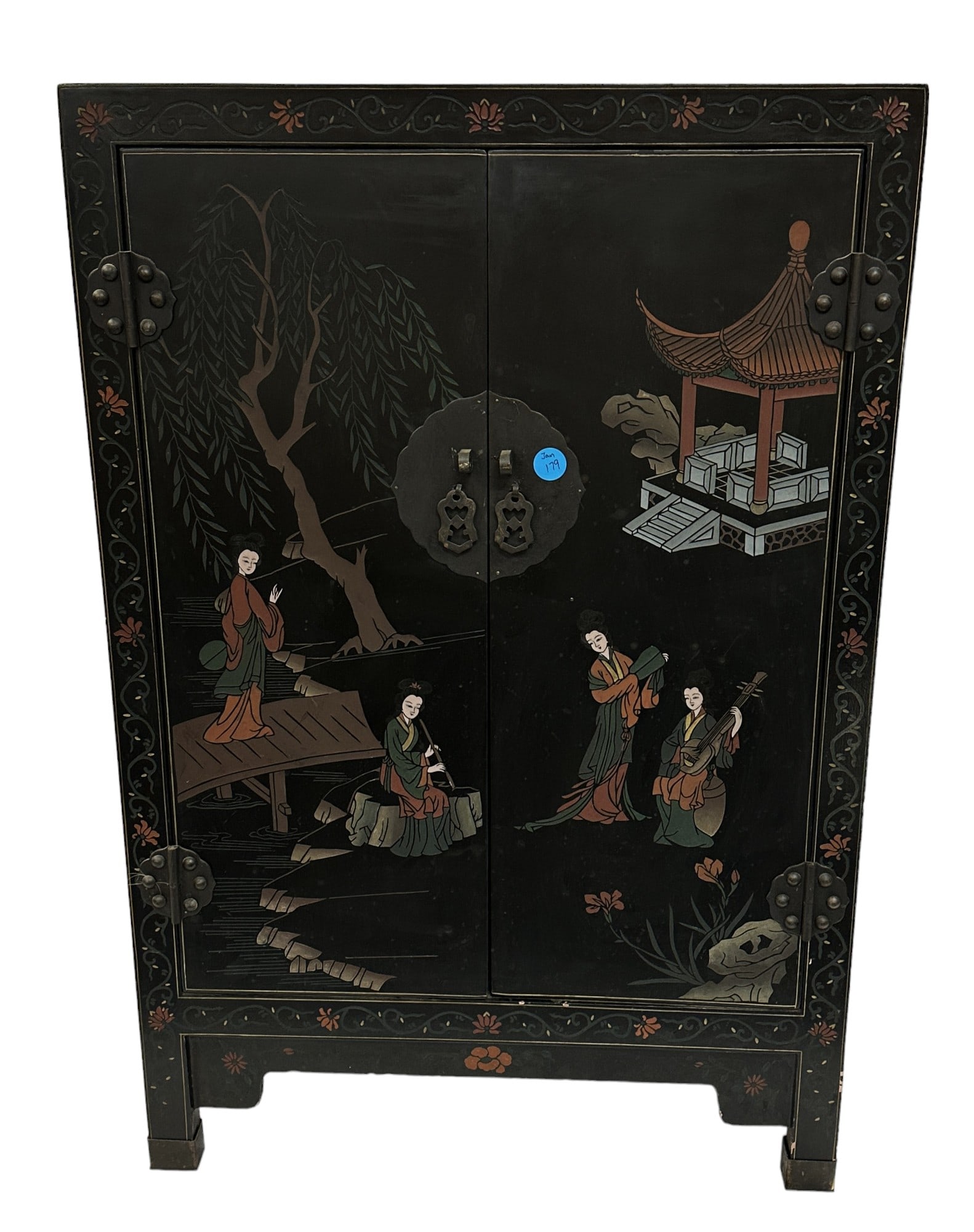 VINTAGE CHINESE BLACK LACQUER CABINET (1 of 7)