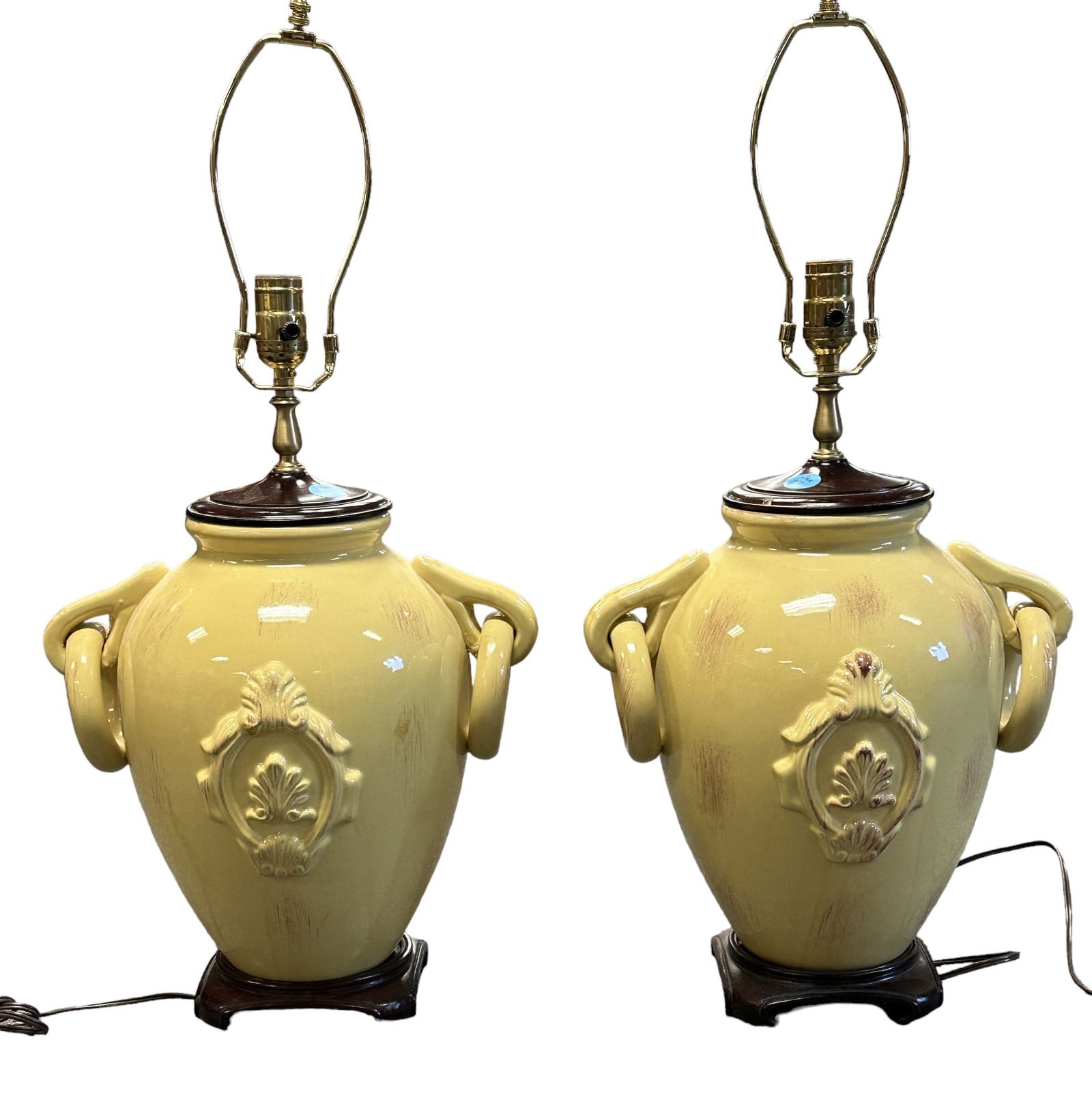 PAIR MID CENTURY YELLOW LARGE GINGER JAR LAMPS (1 of 8)