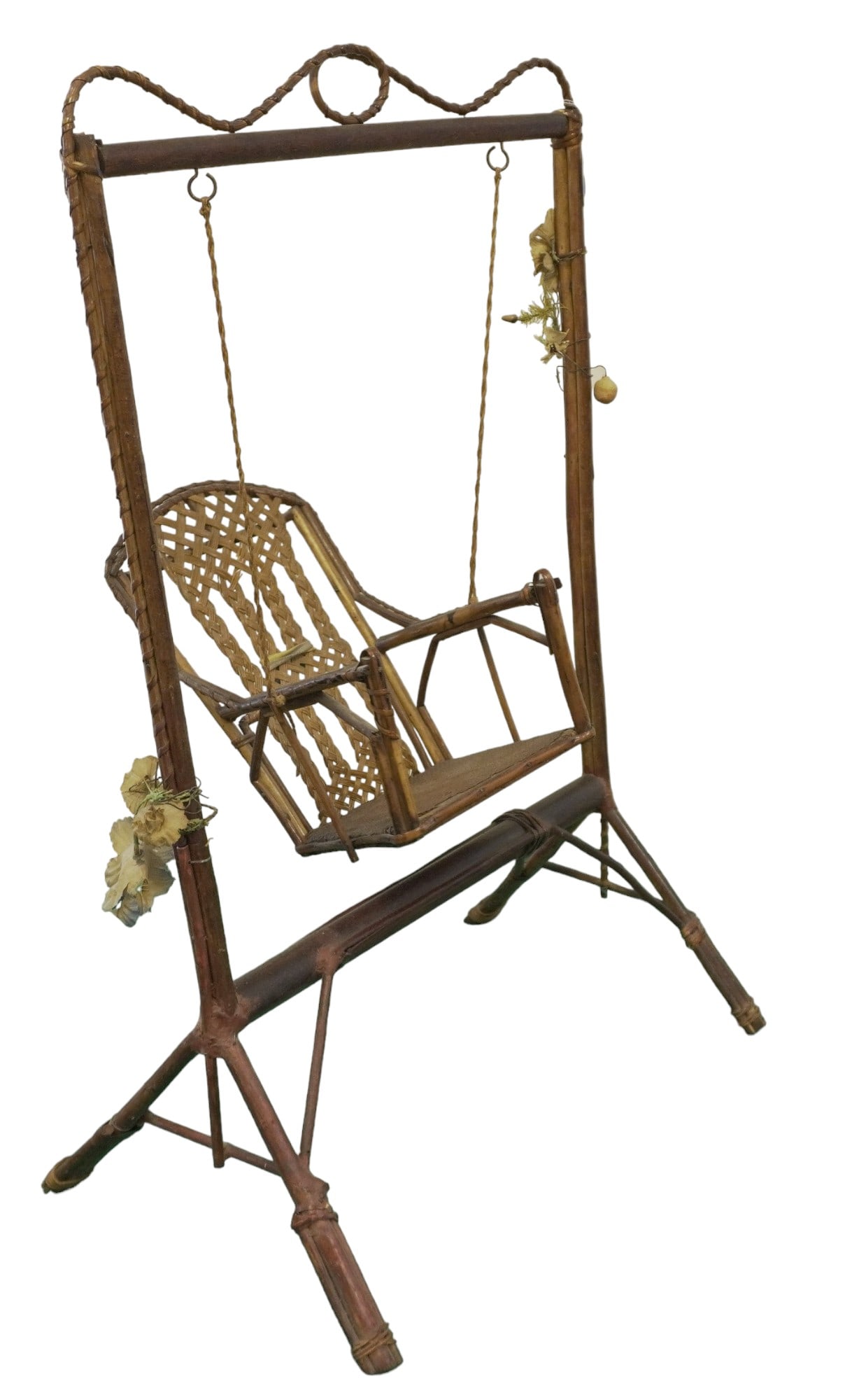 ANTIQUE FRENCH RATTAN & WICKER DOLL SWING CHAIR (1 of 6)