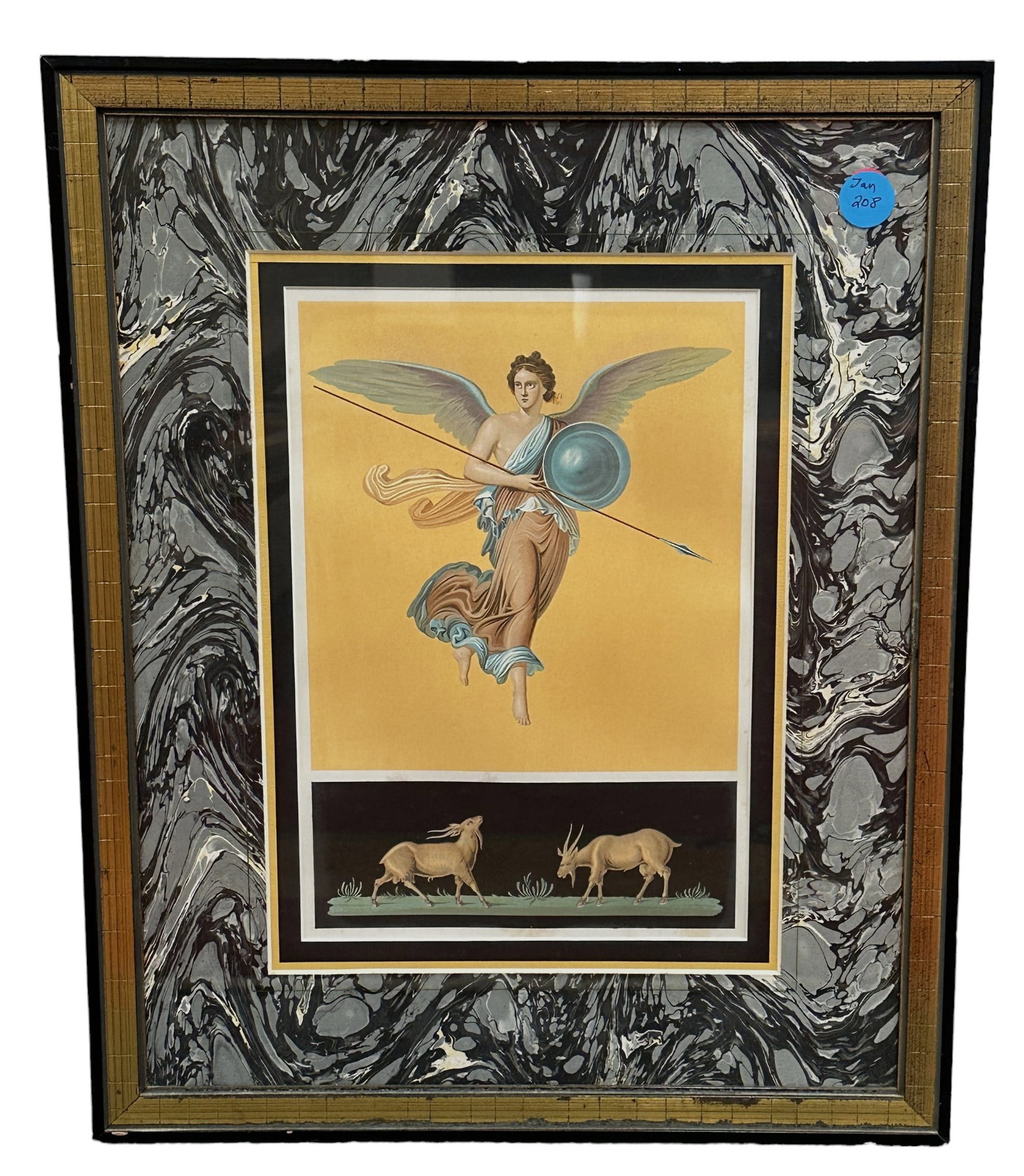 WINGED VICTORY HOUSES & MONUMENTS POMPEII: Winged Victory in custom frame from the Houses and Monuments of Pompeii by Fausto and Felice Niccolina, Volume I. 15.5"x20.5"x3/4". Weight 4 lbs 6. PROVENANCE: A Private Estate, 1016 Fifth Avenue, NYC