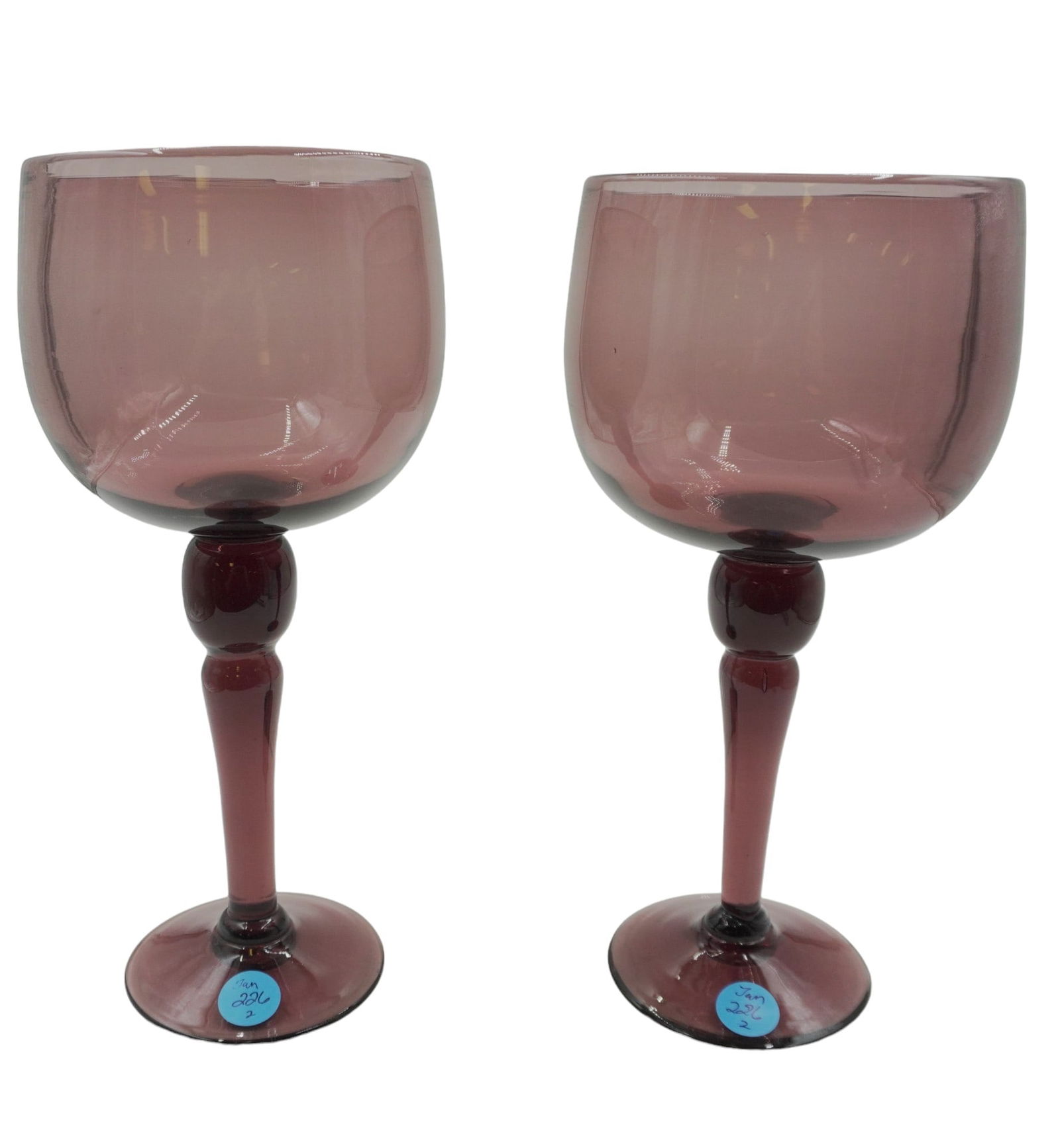 PAIR VERY LARGE BLENKO AMETHYST GLASS GOBLETS (1 of 7)