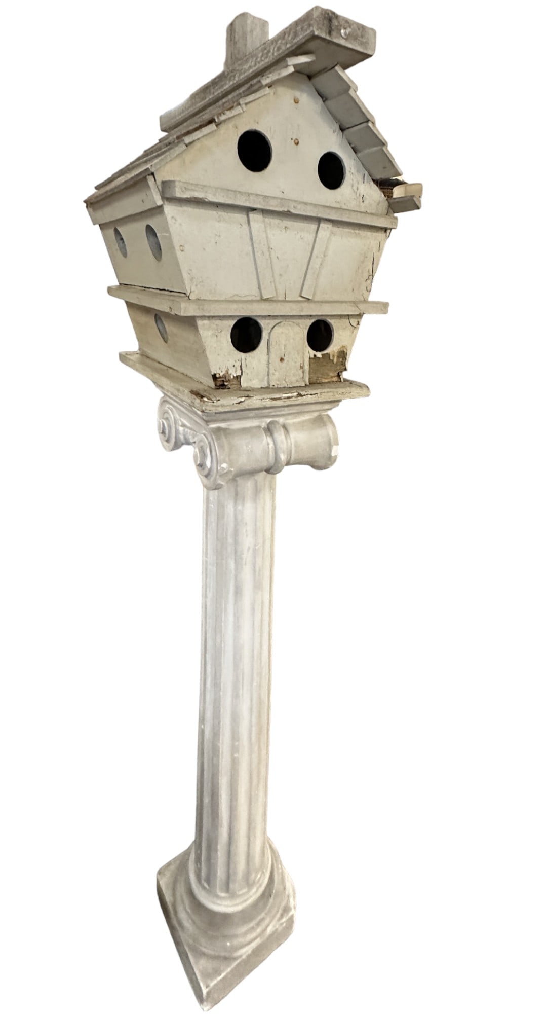 ANTIQUE BIRDHOUSE ON CORINTHIAN PLASTER PEDESTAL (1 of 5)