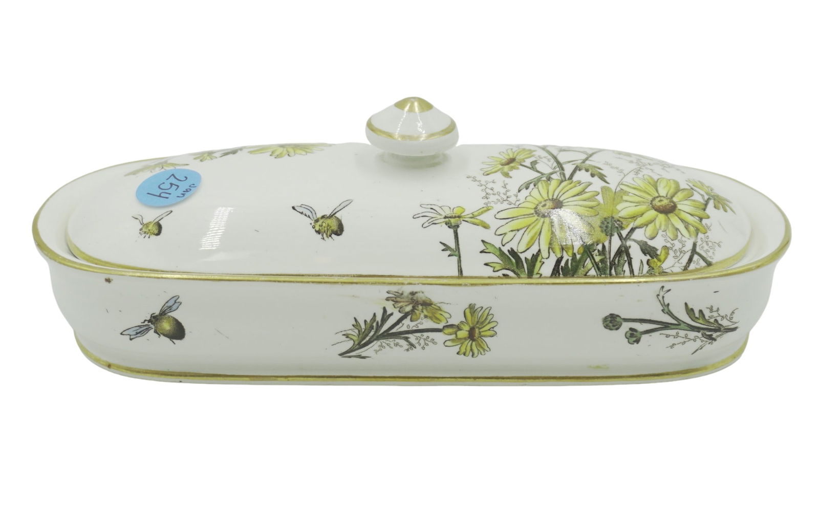 ANTIQUE GEORGE JONES BEES AND DAISIES OVAL COVERED DISH (1 of 9)