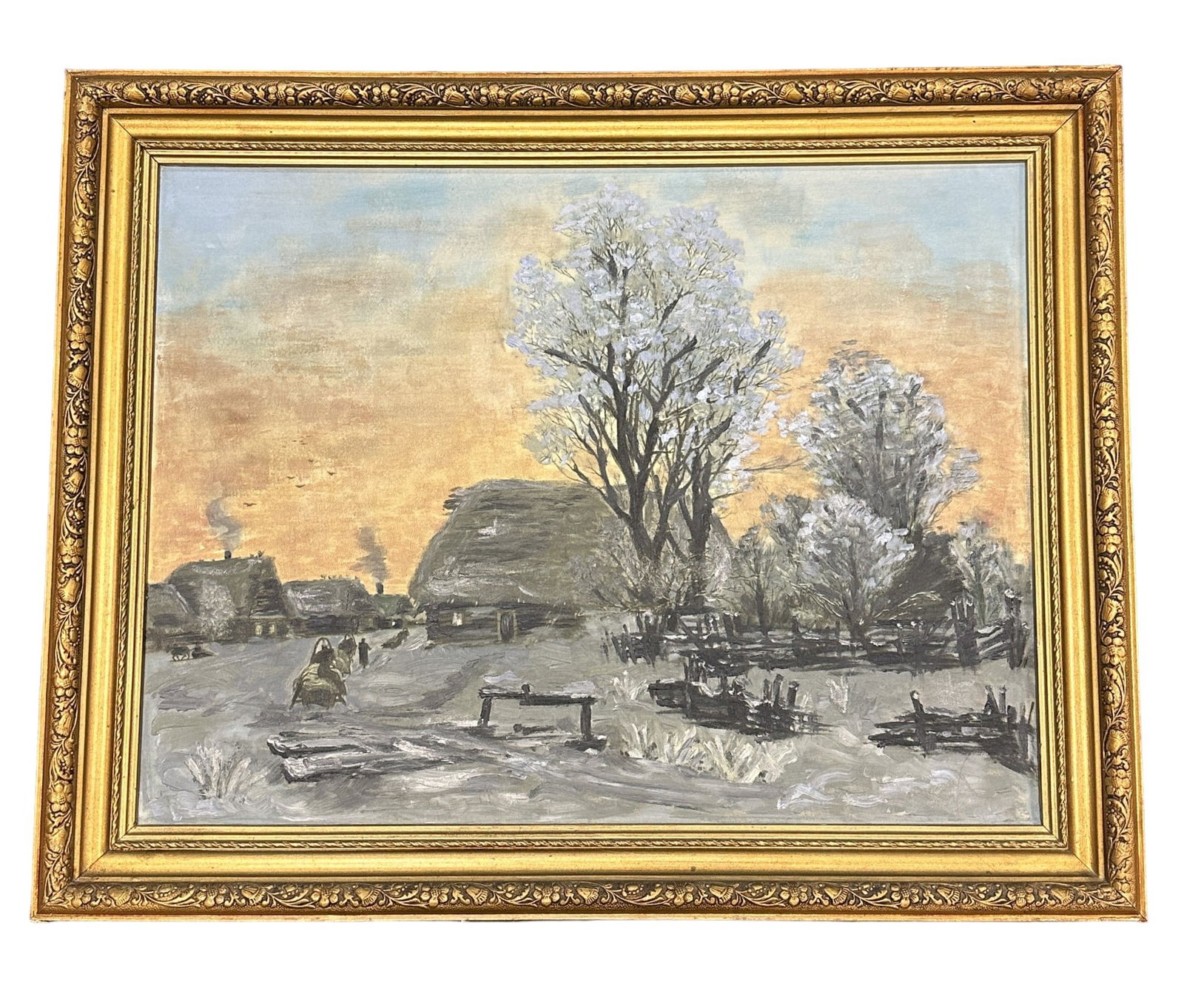 ANTIQUE PRIMITIVE OIL ON CANVAS RUSSIAN (1 of 4)