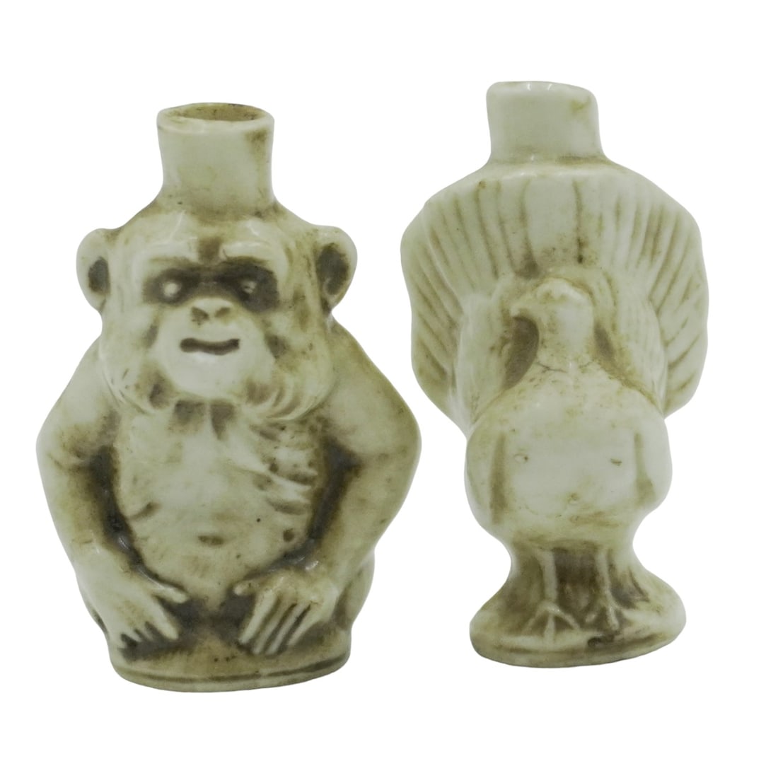 2 ANTIQUE PORCELAIN MONKEY & TURKEY SNUFF BOTTLES (1 of 7)