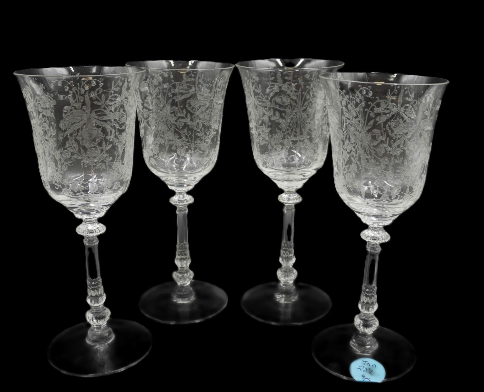 4 1940s HEISEY ORCHID WATER  GOBLETS (1 of 8)