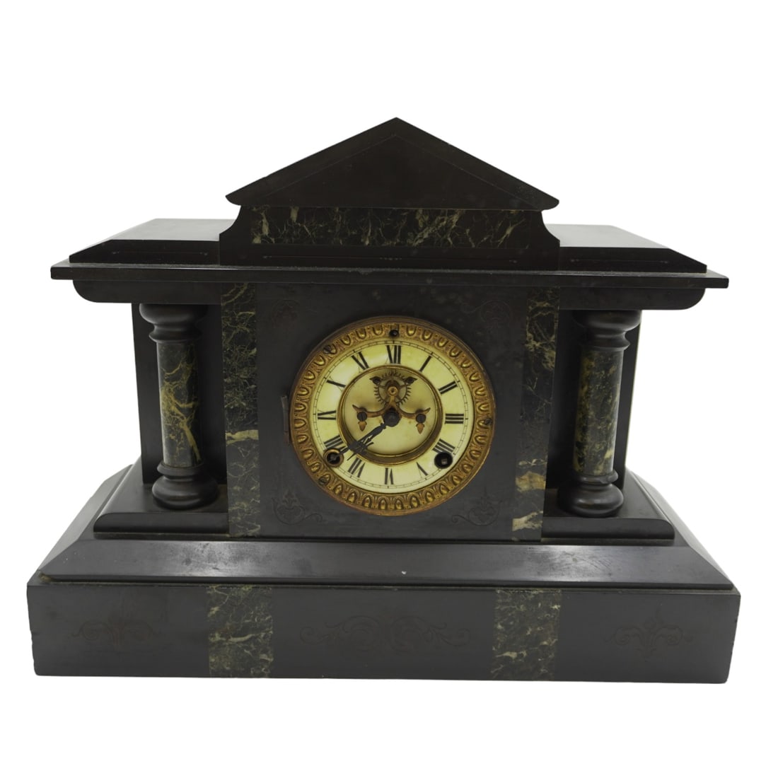 ANSONIA BLACK SLATE MANTLE CLOCK (1 of 9)