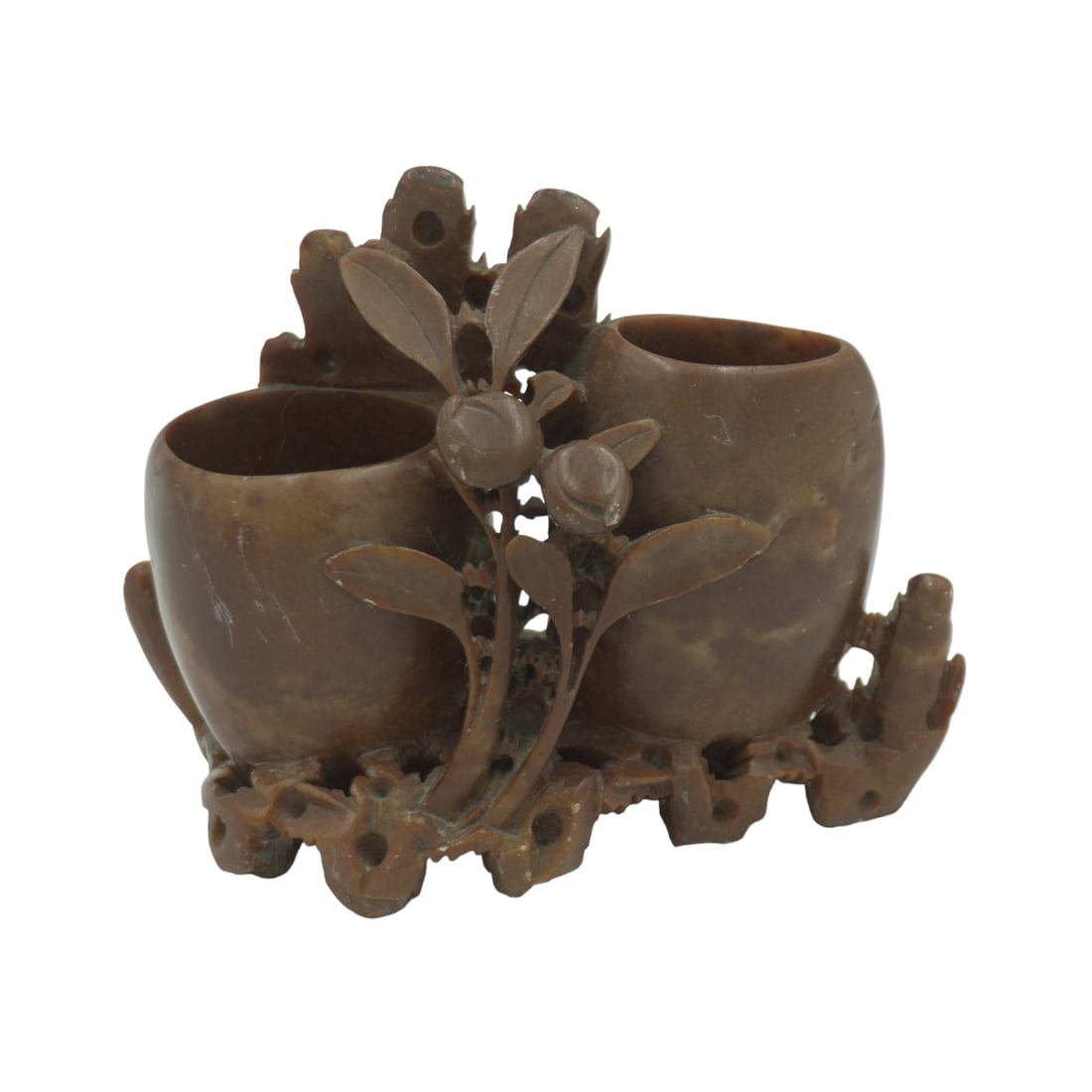 ANTIQUE CHINESE DOUBLE BRUSH POT INKWELL (1 of 9)