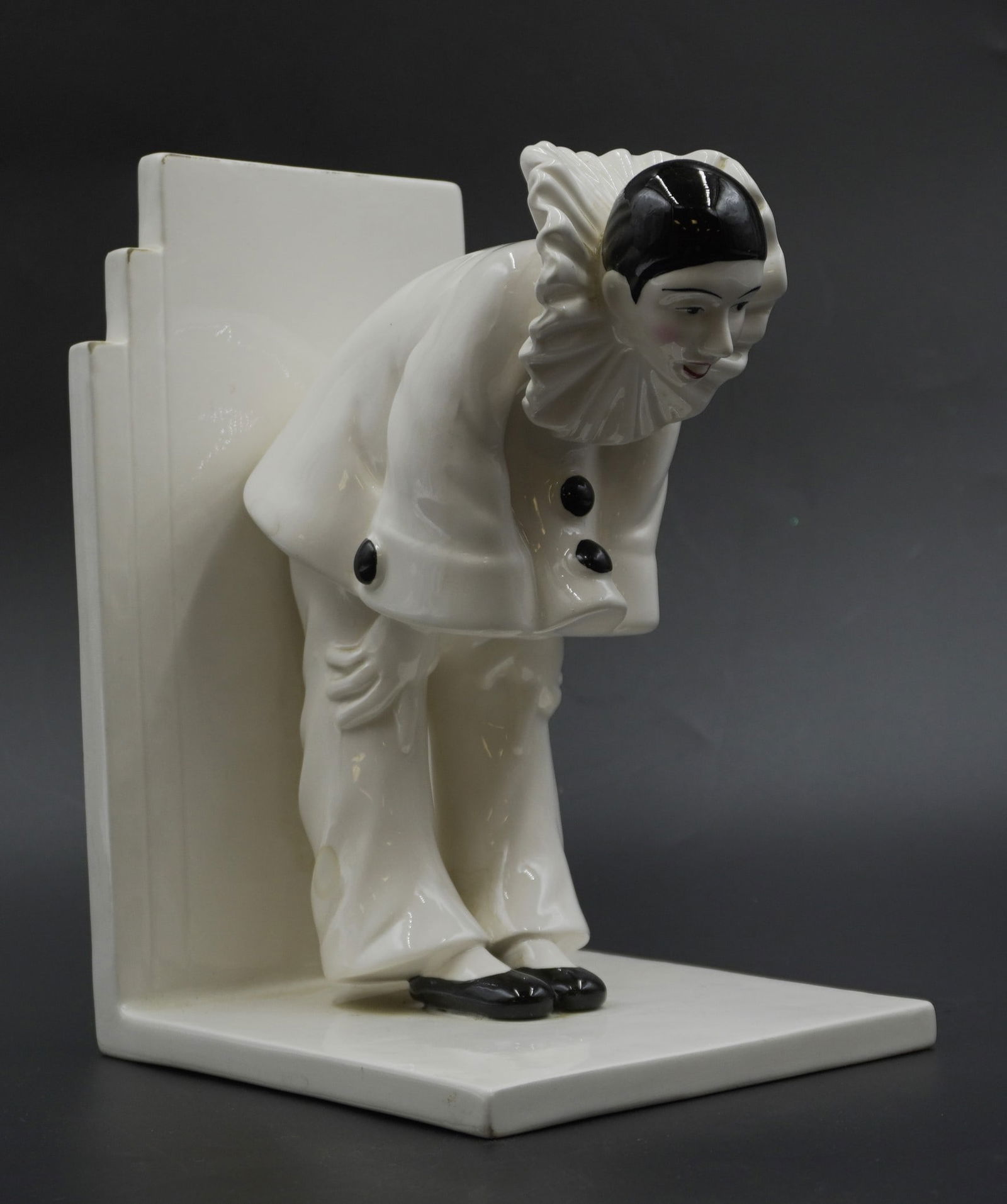 VINTAGE PIERROT CERAMIC BOOKEND: Vintage Pierrot Ceramic Bookend. Measures 5"x5.5"x8". Weight 2 lbs 6 oz.