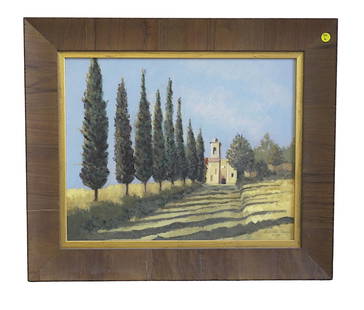 TUSCANY GICLEE BY ARNETT THOMAE: Tuscany Giclee on Canvas by Artist S. Arnett Thomae. Limited Edition. #5/25. In frame 26"x22.5"x1.5". Weight 4 lbs. PROVENANCE: The Historic Clelia Peronneau McGowan House, St. Michael's Alley,