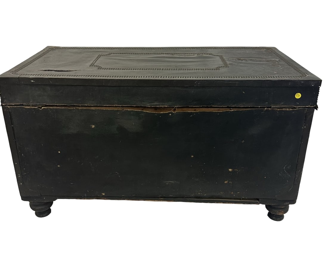 LARGE ANTIQUE LEATHER COVERED TRUNK (1 of 9)