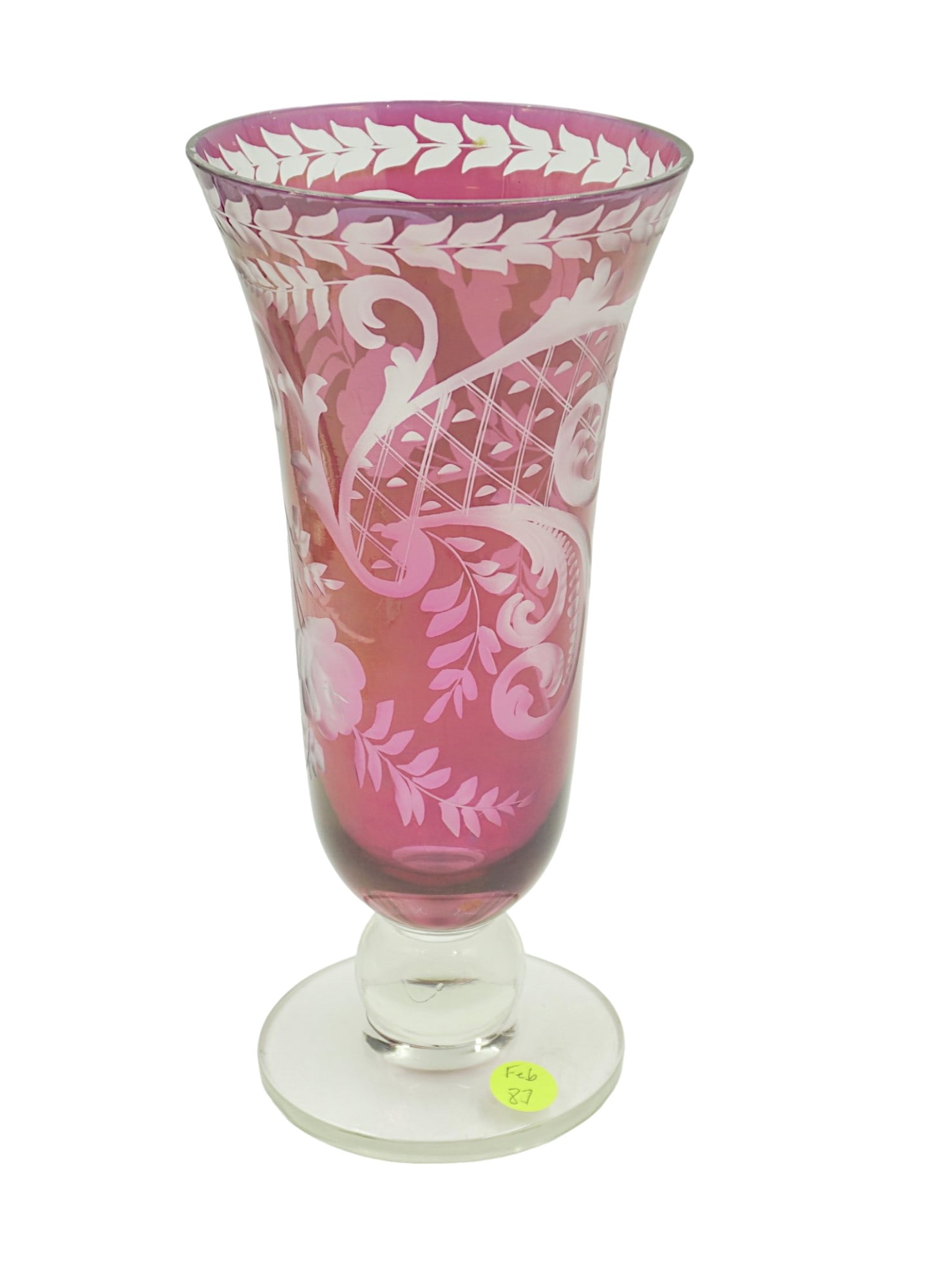 BOHEMIAN RUBY CUT TO CLEAR VASE (1 of 7)